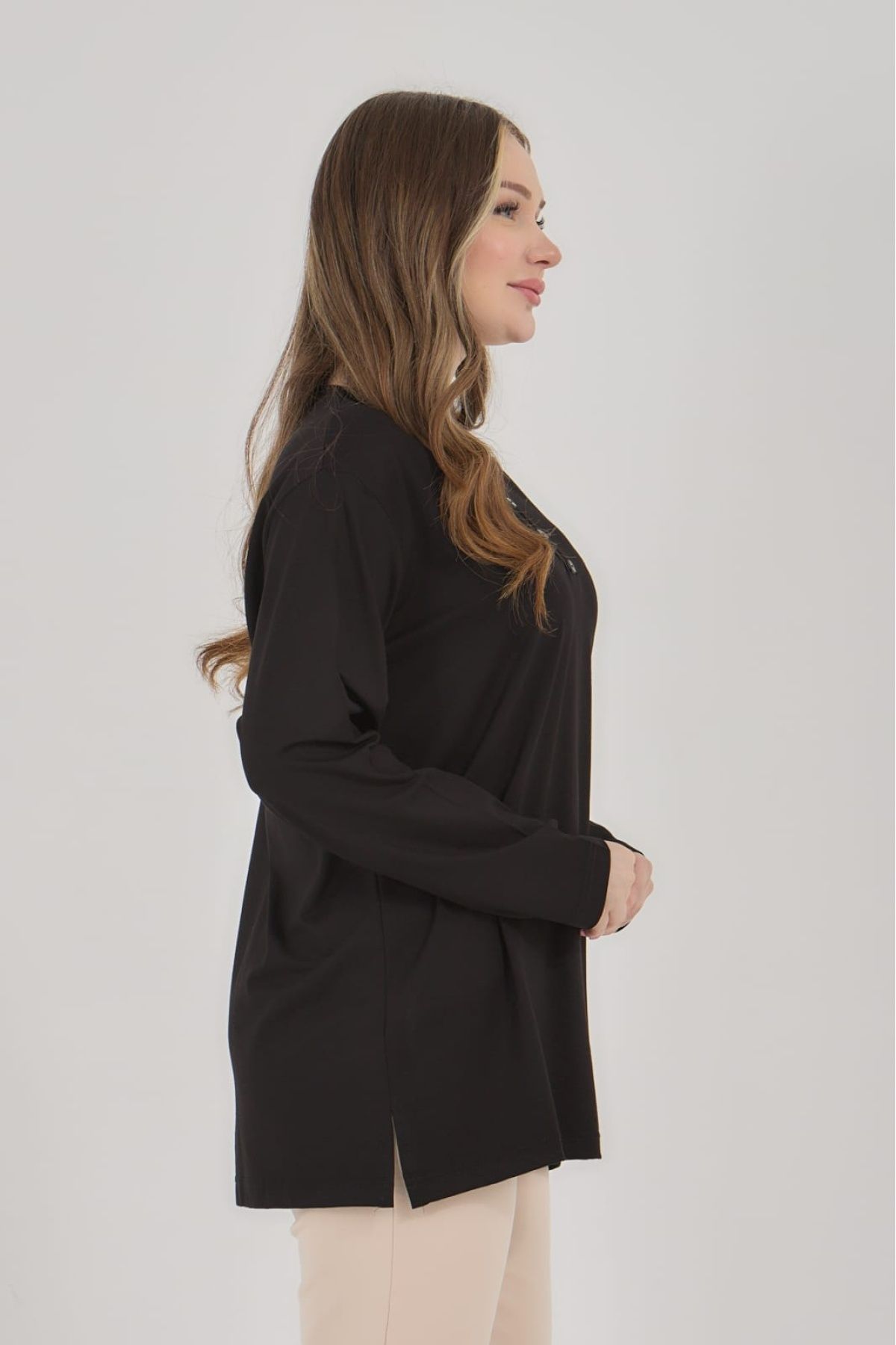 Elçelya Moda-Γυναικεία μπλούζα με λαιμόκοψη V Lycra Daily Seasonal Mother χτενισμένη βαμβακερή μπλούζα 2