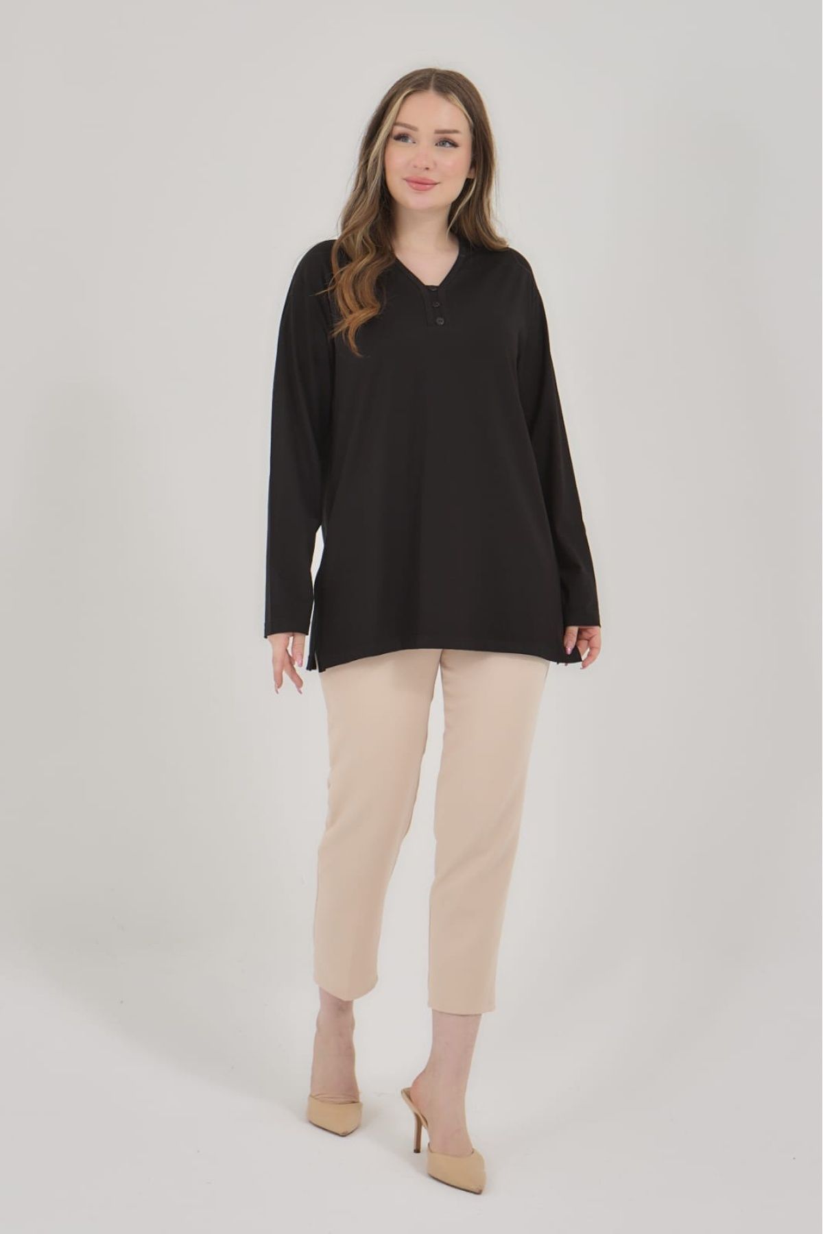 Elçelya Moda-Γυναικεία μπλούζα με λαιμόκοψη V Lycra Daily Seasonal Mother χτενισμένη βαμβακερή μπλούζα 4