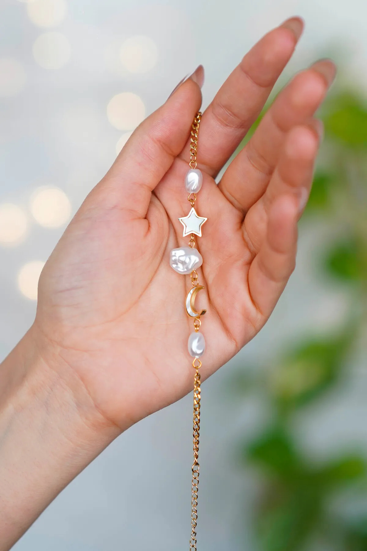 The Collection-Moon Star Mother of Pearl Stone Tarnish Gold Women's Steel Bracelet 3