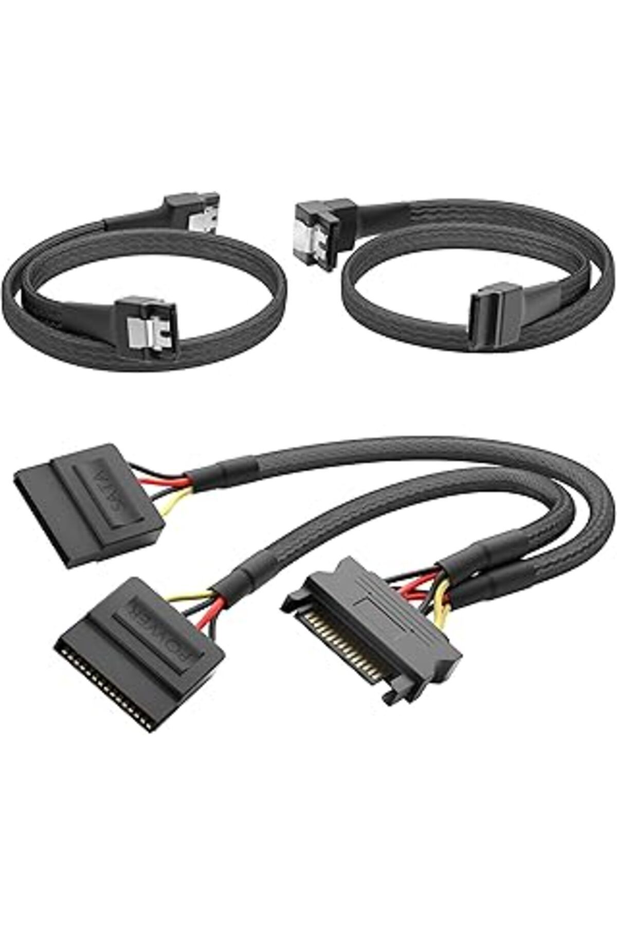 Karachil Kabeldirekt – 15 Pin Sata – 2 X 15 Pin Sata Güç Kablosu (30Cm Ve 7P Sata 3 6 Gbit/S 90° Açılı 60Cm