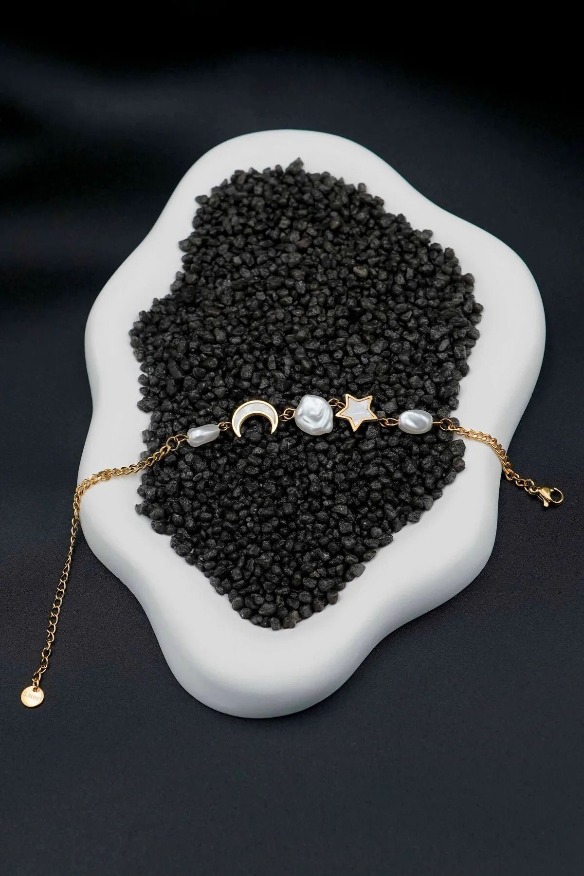 The Collection-Moon Star Mother of Pearl Stone Tarnish Gold Women's Steel Bracelet 4