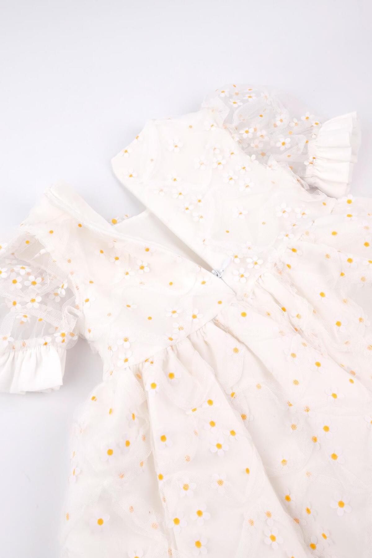 Le Mabelle-Rochie albă pentru fetiță Daisy Tulle cu mânecă scurtă - Hillary 5