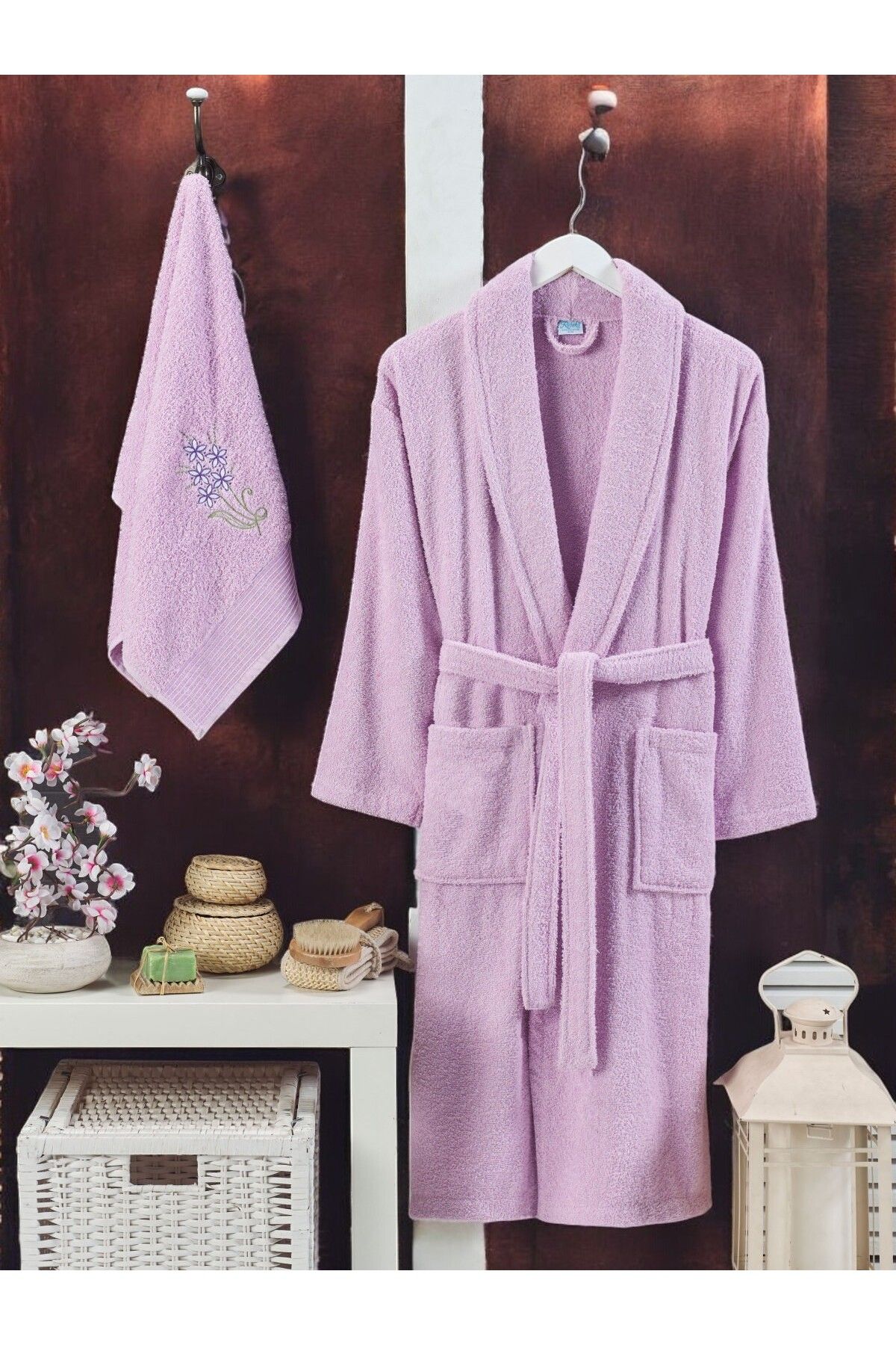 ROKO VİLLA-Alya 2-Piece Bathrobe Set with Head Towel 1