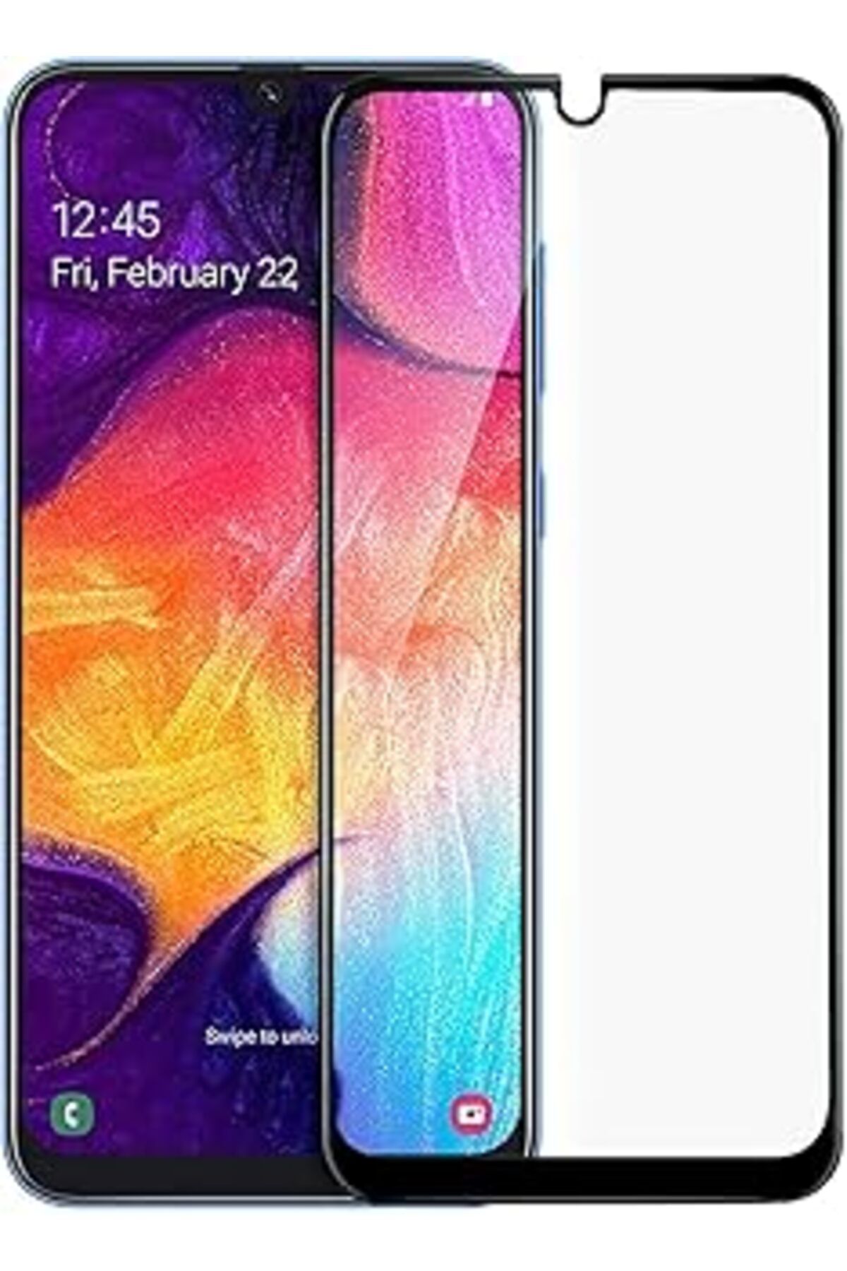 Take and Happy Microsonic Samsung Galaxy A50 Tam Kaplayan Temperli Cam Ekran Koruyucu Siyah