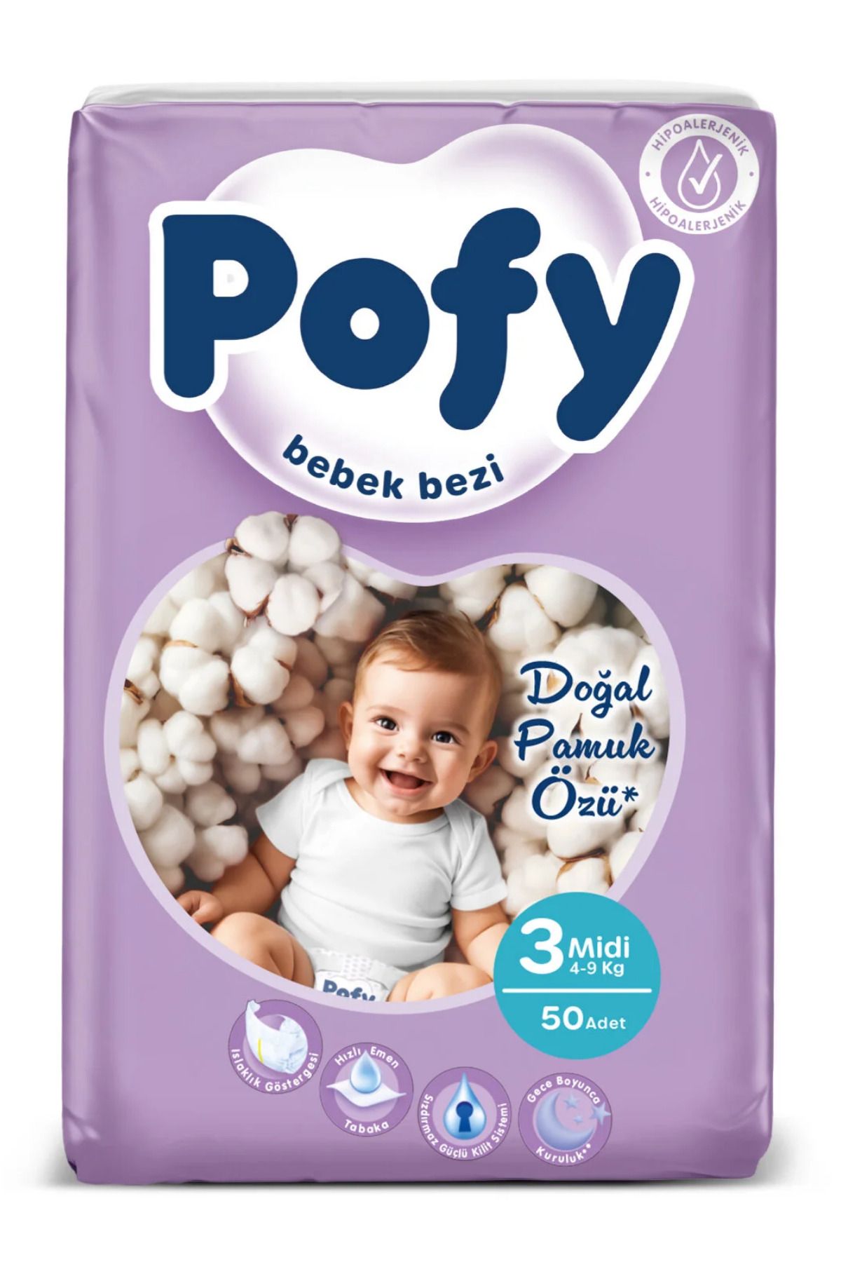 Pofy Midi 3 Numara Bebek Bezi 4-9 kg 50 Adet