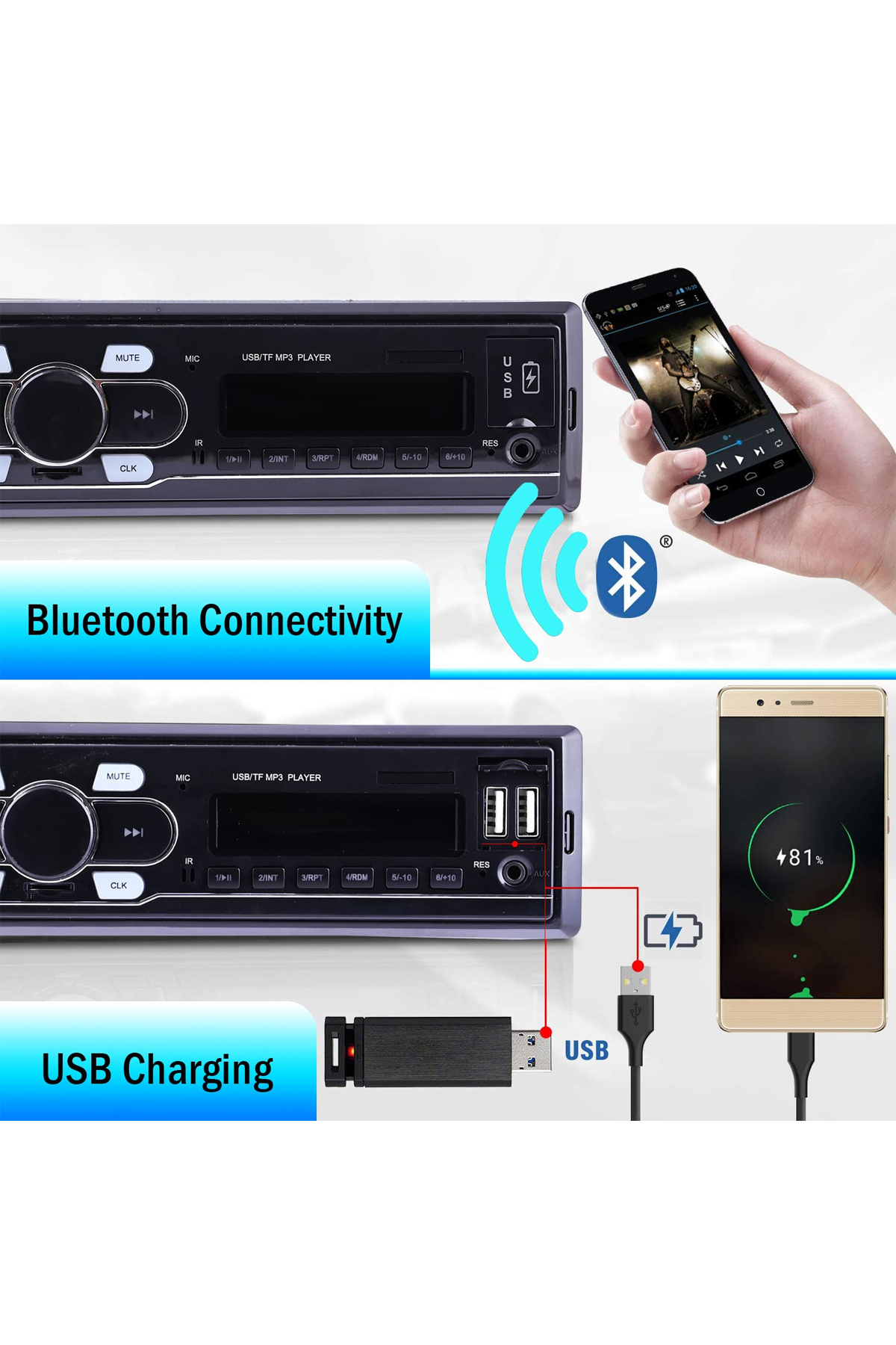 Generic-مشغل MP3 للسيارة 100Miles مزود بمنفذ USB/SD/MMC وموالف FM وبلوتوث وAUX وساعة رقمية 6