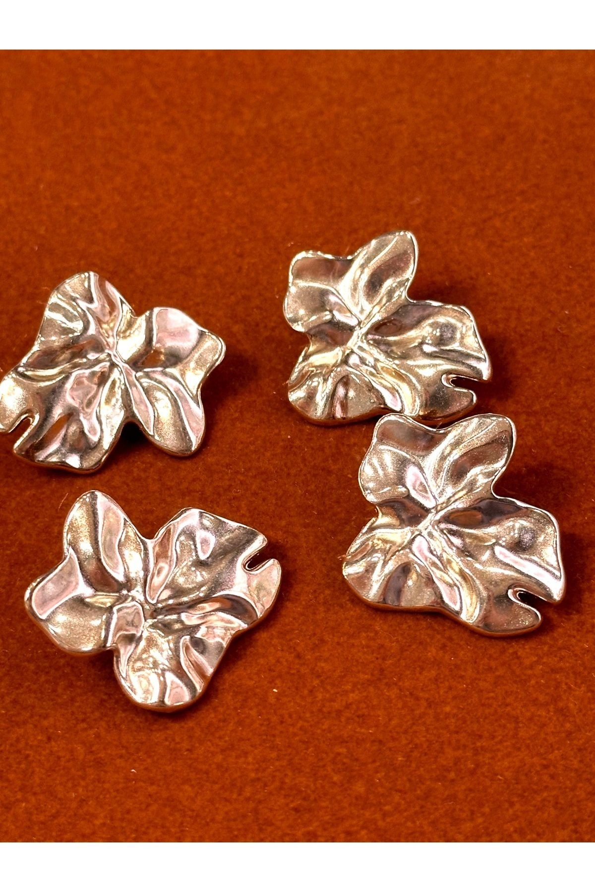 ODDA TASARIM ATÖLYESİ-Z.A.R.A Model Leaf Pattern Crumpled Gold Design Large Size Button Set(3.2cm) 2