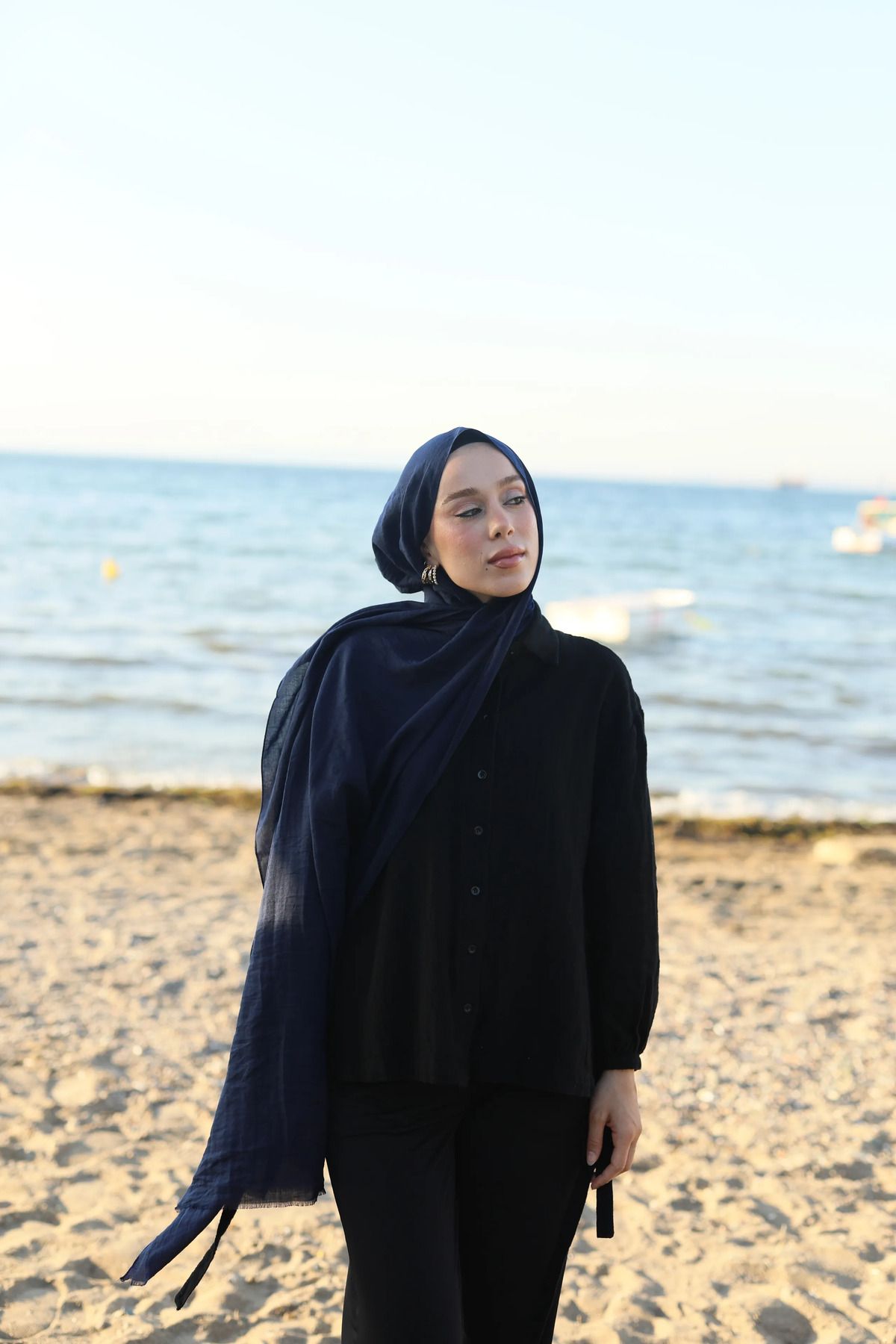 Modakaşmir-Neo Cotton Shawl Navy Blue 4