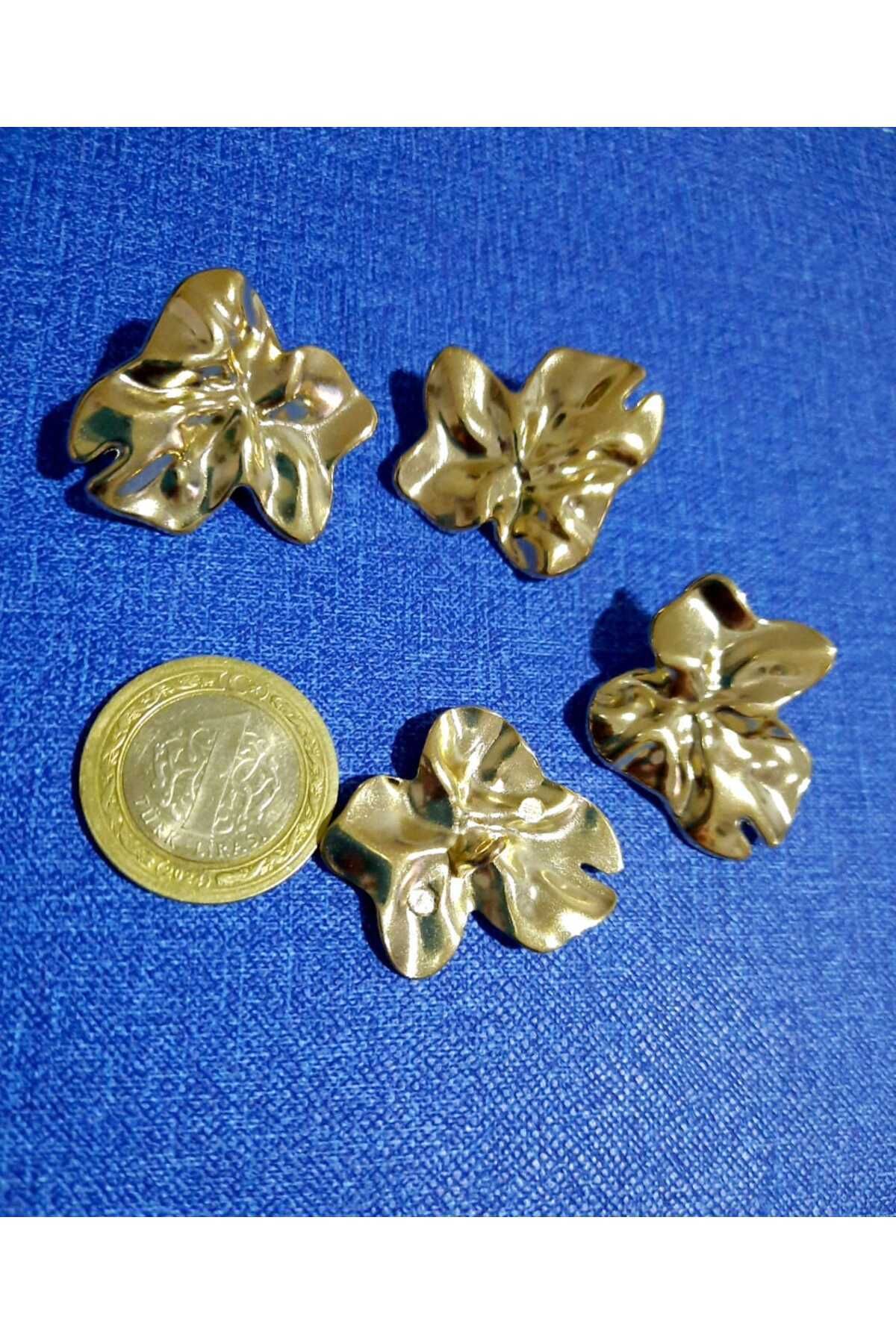 İMREN AKSESUAR-Z.A.R.A Model Leaf Pattern Crumpled Gold Design Large Size Button Set(3.2cm) 2
