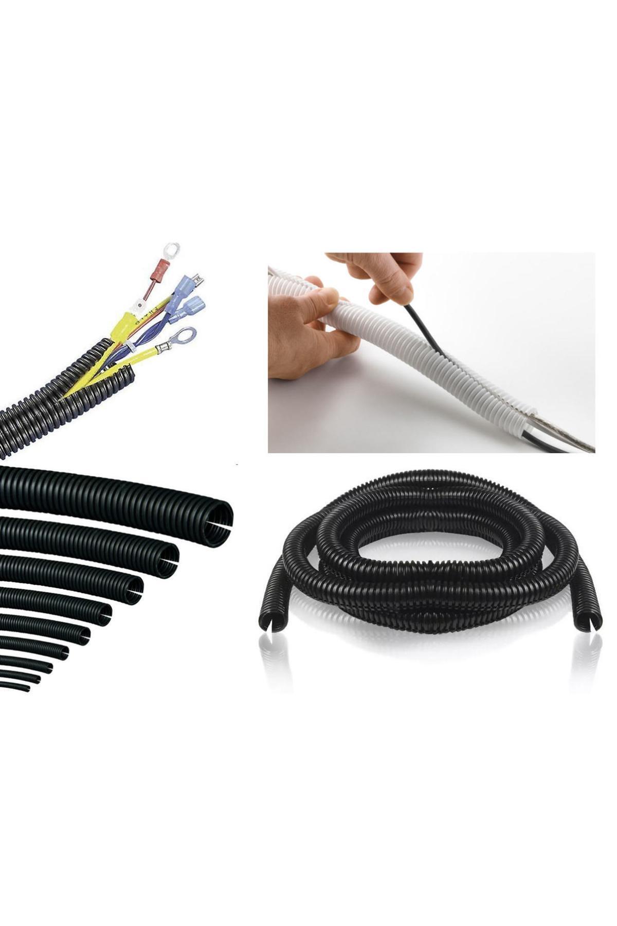 Genel Markalar 1 Metre 7mm Siyah Renk Kablo Tesisat Gizleme Düzenleme Hortumu Yarıklı Hortum
