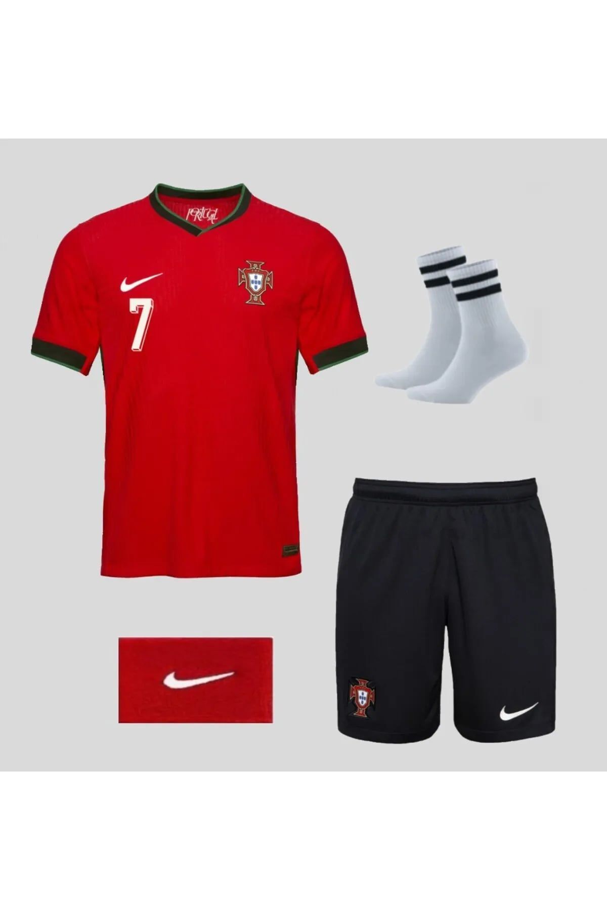 yenteks PORTEKİZ KIRMIZI*SİYAH ÇOCUK FUTBOL FORMA 4'lü Set Forma+Şort+Çorap+Bileklik