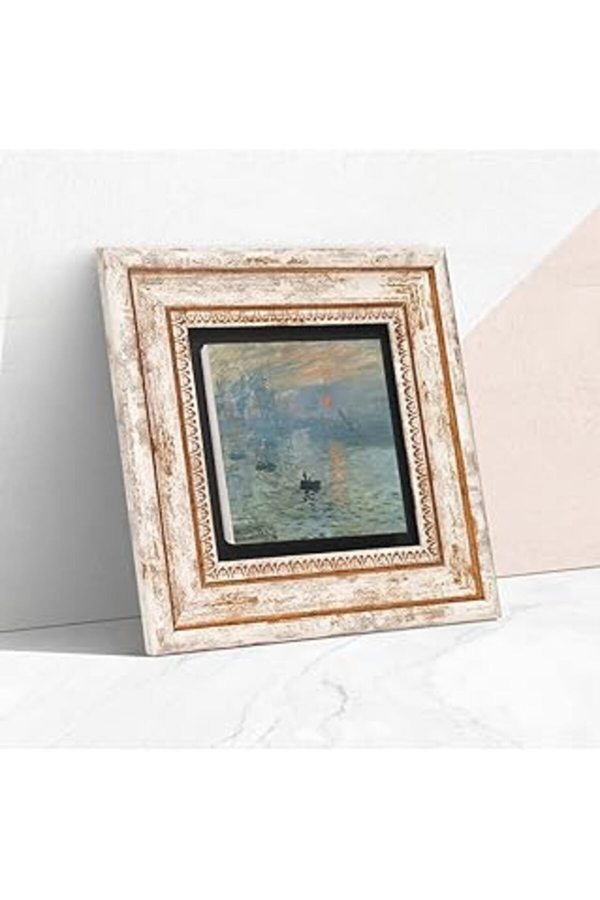 Pazarcan Pinecone Claude Monet İzlenim Gün Doğumu Taş Duvar Tablosu - Çerçeveli Taş Tablo - Dekoratif Duvar