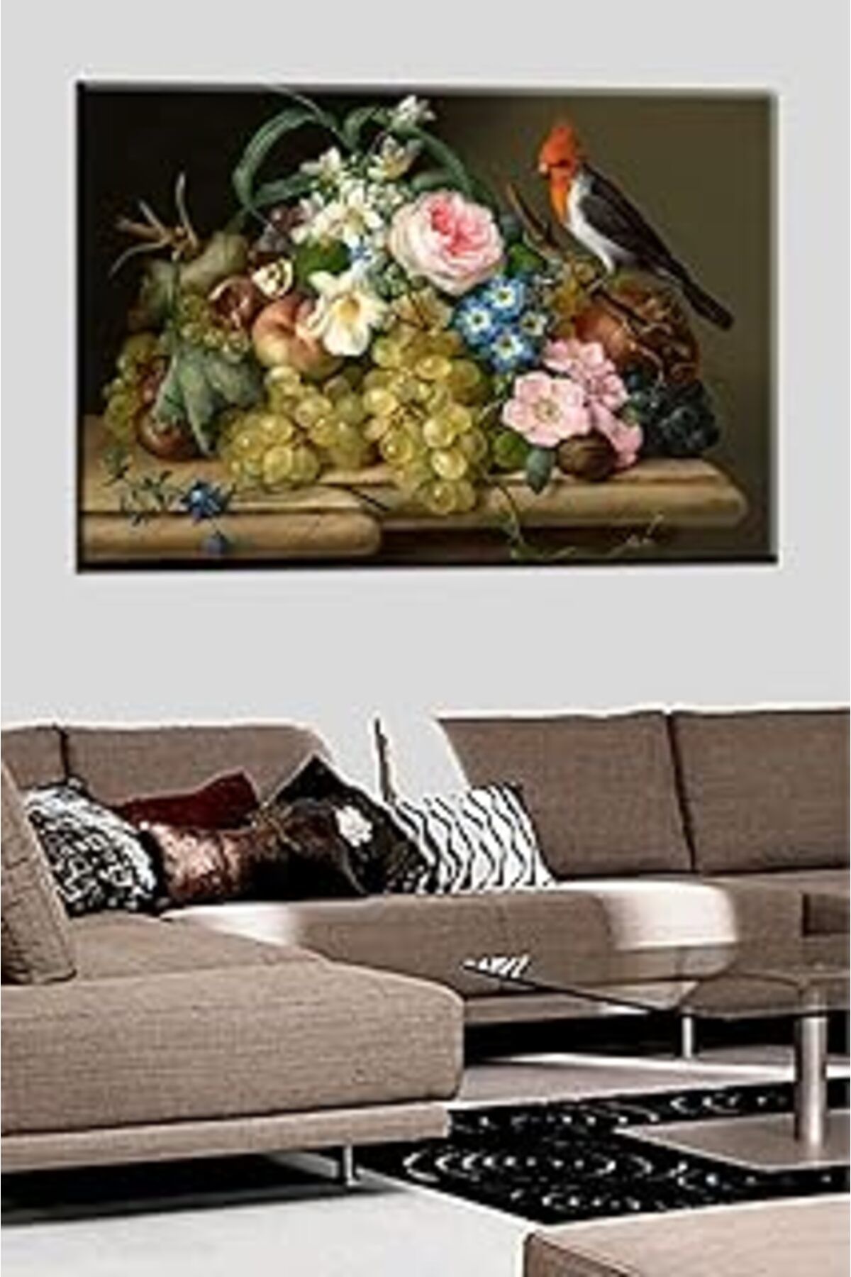 Pazarcan Talya Tablo Çiçek Meyveler Kuş.. Mutfak Için Ideal 100X70 No-6259