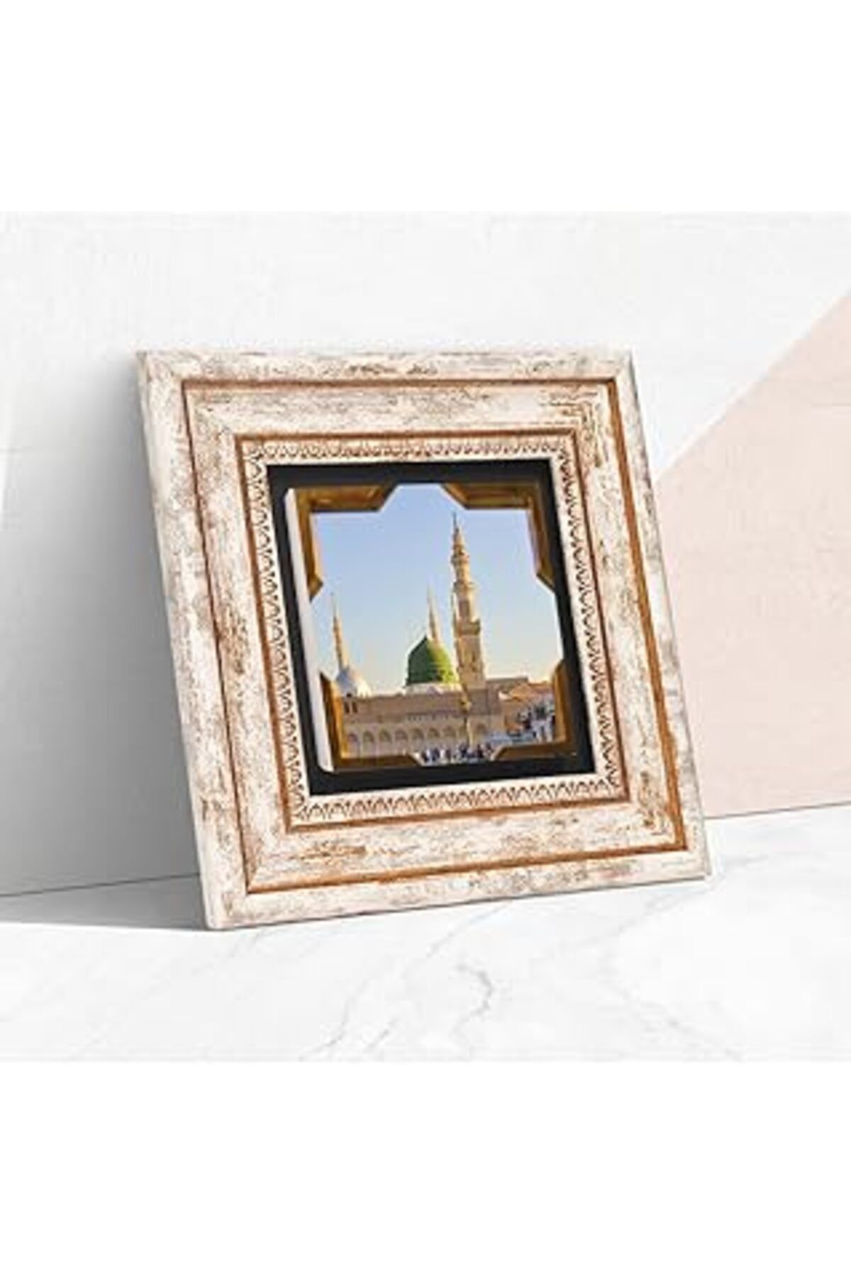 Pazarcan Pinecone Ravza-I Mutahhara Taş Duvar Tablosu - Çerçeveli Taş Tablo - Dekoratif Duvar Sanatı - Moder