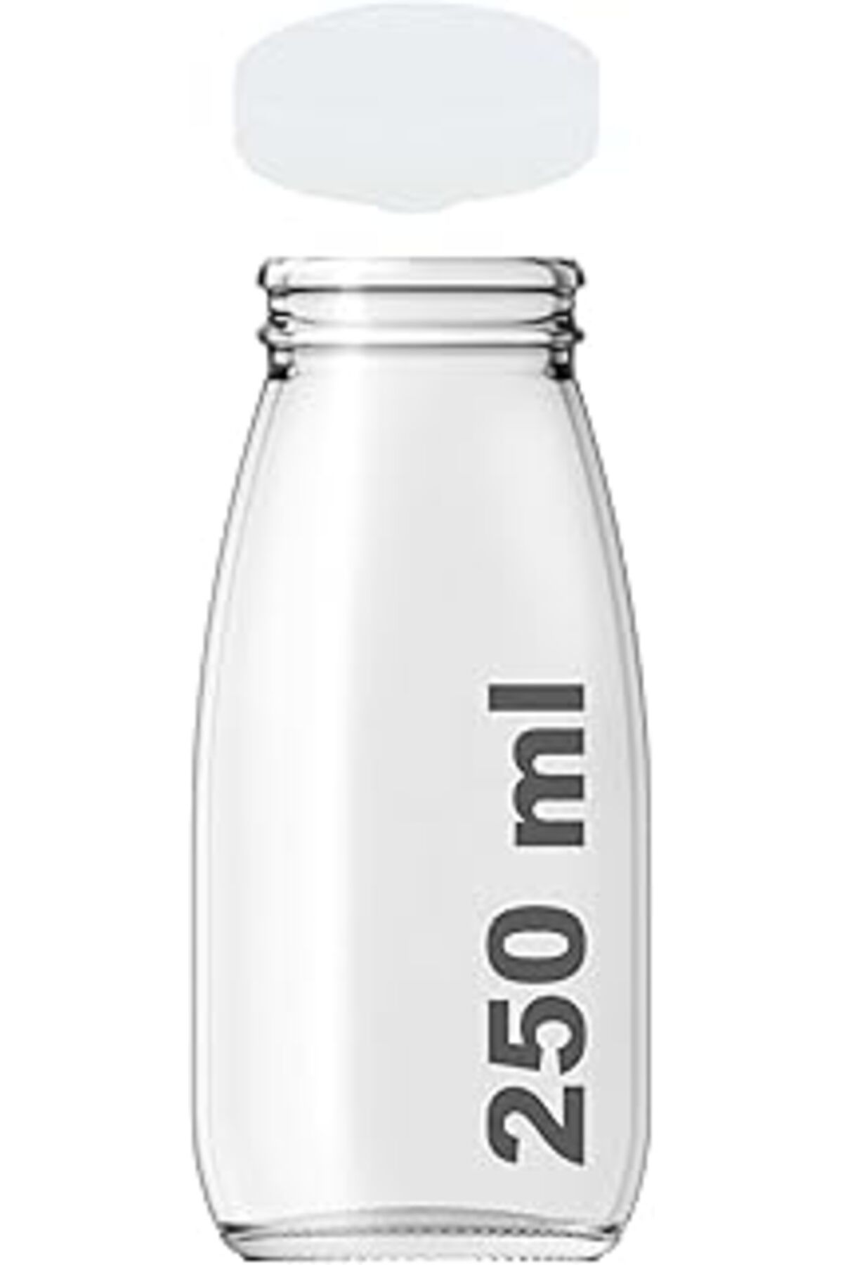 Mu Art Ahşap Afracam 250 Ml Şeffaf Süt, Ayran, Limonata, Meşrubat Şişesi 250 Cc Plastik Kapaklı Boş Cam Şişe 6 A