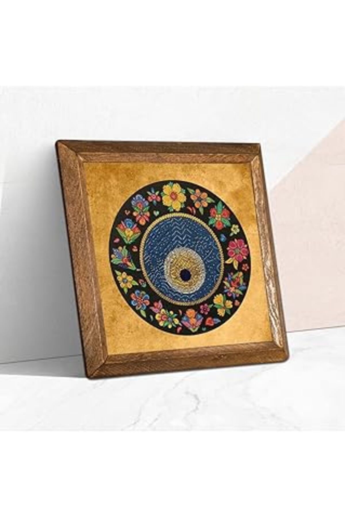 Hepta Collection Pinecone Nazar Boncuğu Taş Duvar Tablosu - Ahşap Çerçeveli Taş Tablo - 25X25 Cm - Dekoratif Duvar S