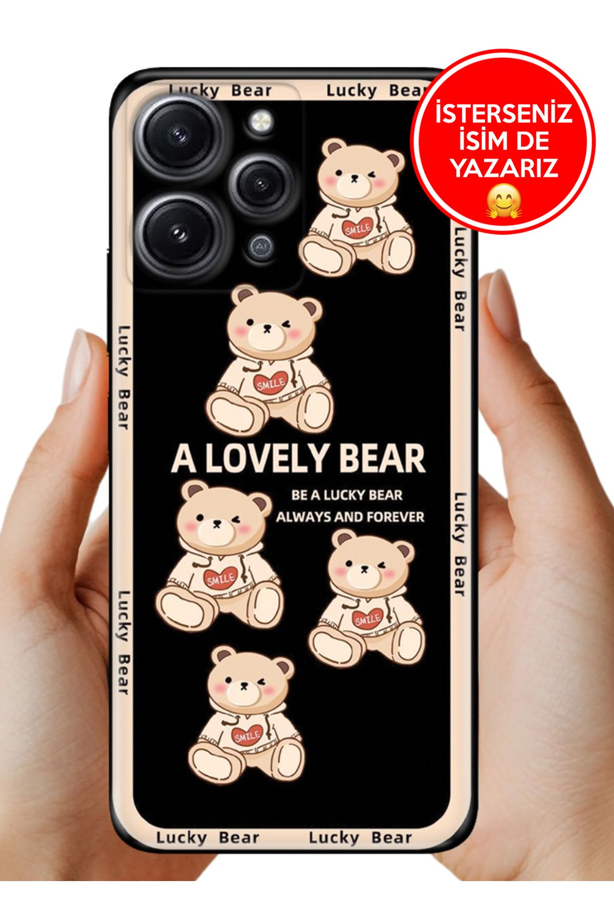 Cekuonline Xiaomi Redmi 12 Kılıf Tam Rubber Esnek Silikon Full Koruma Smile Bear