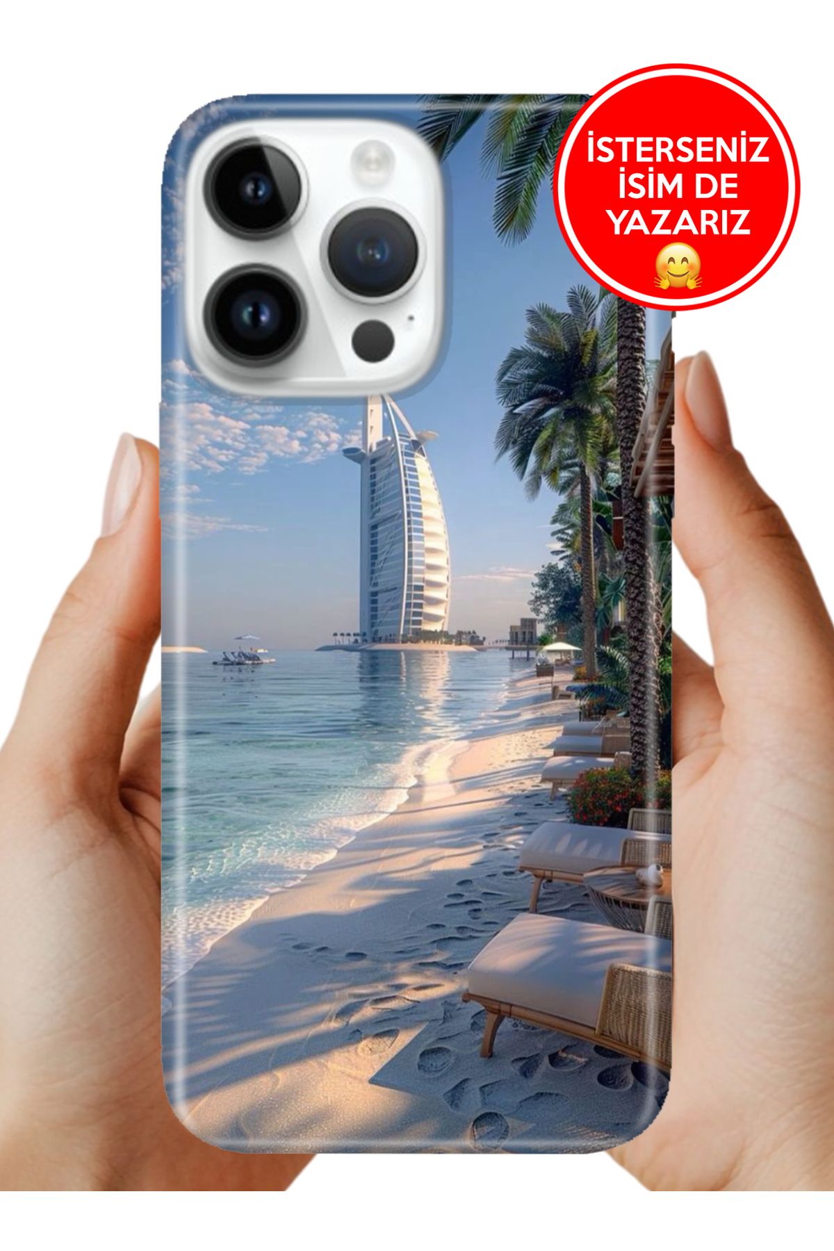Cekuonline iPhone 16 Pro Max Kılıf FullCover Resimli Desenli Silikon Dubai Beach