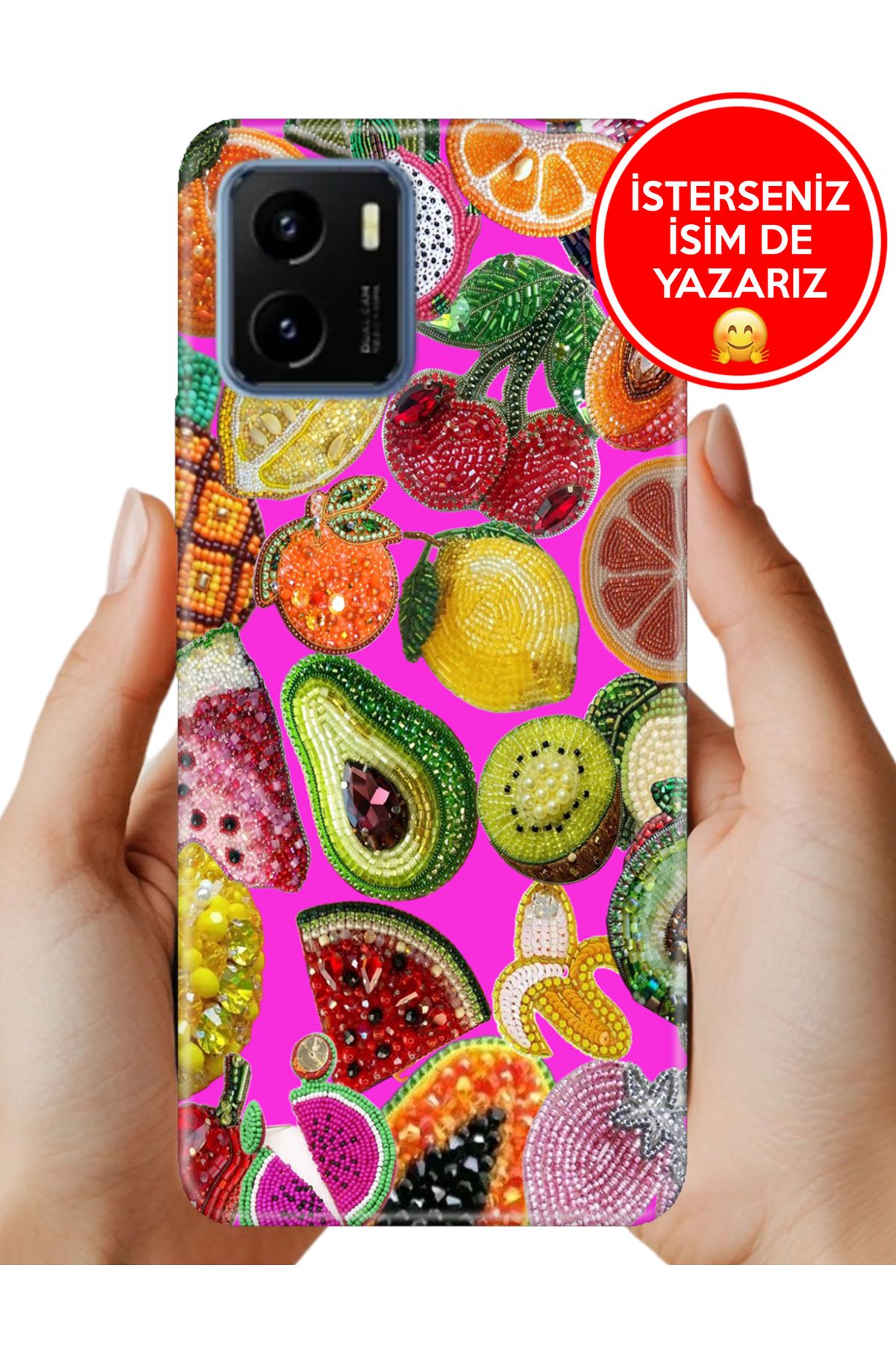 Cekuonline Vivo Y15S Kılıf FullCover Resimli Desenli Silikon Diamond Fruit
