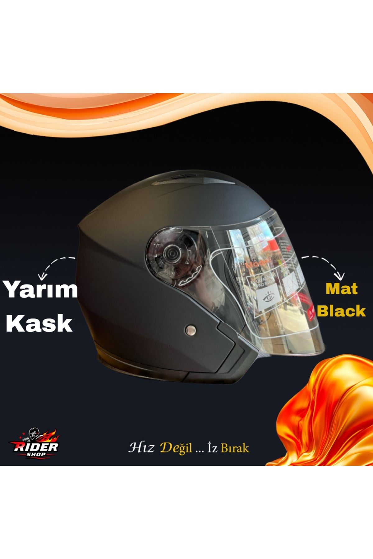 JİEKAİ Motorcu YARIM KASK MAT BLACK GÜNEŞ VİZÖRLÜ