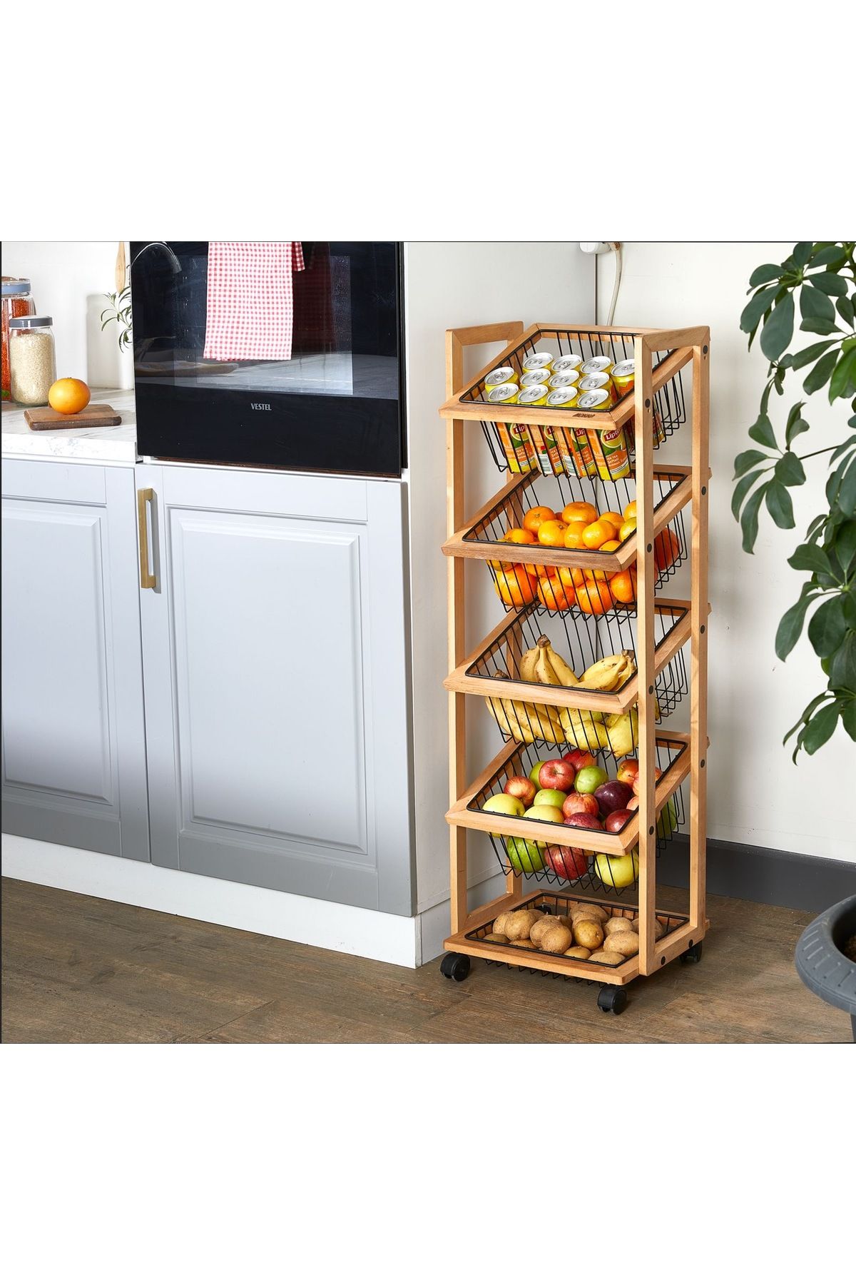 KAFEGA HOME Organizer 5 Raflı Metal Ahşap