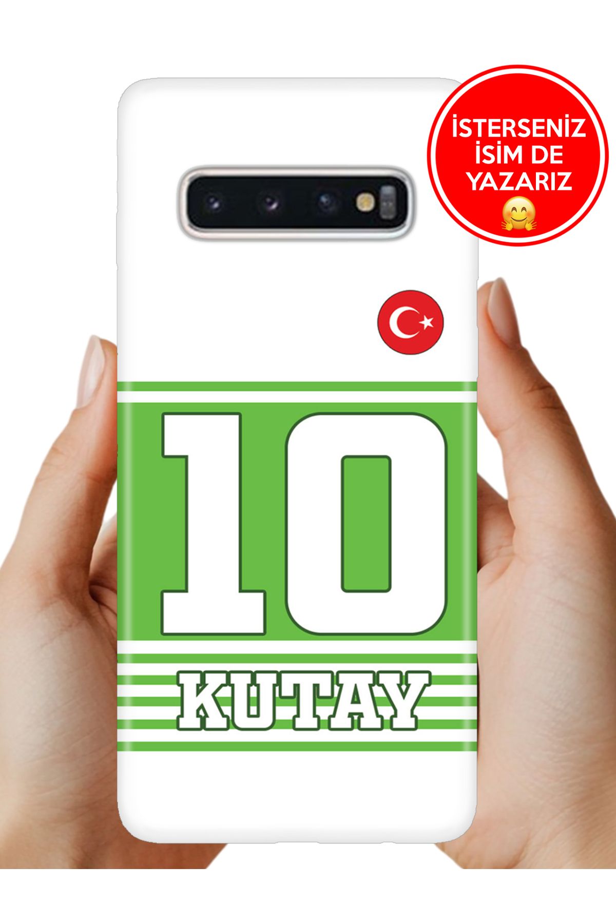 Cekuonline Samsung Galaxy S10+ Plus Kılıf Kişiye Özel İsim Yazılı Forma Tasarım Silikon Yatay Çizgili