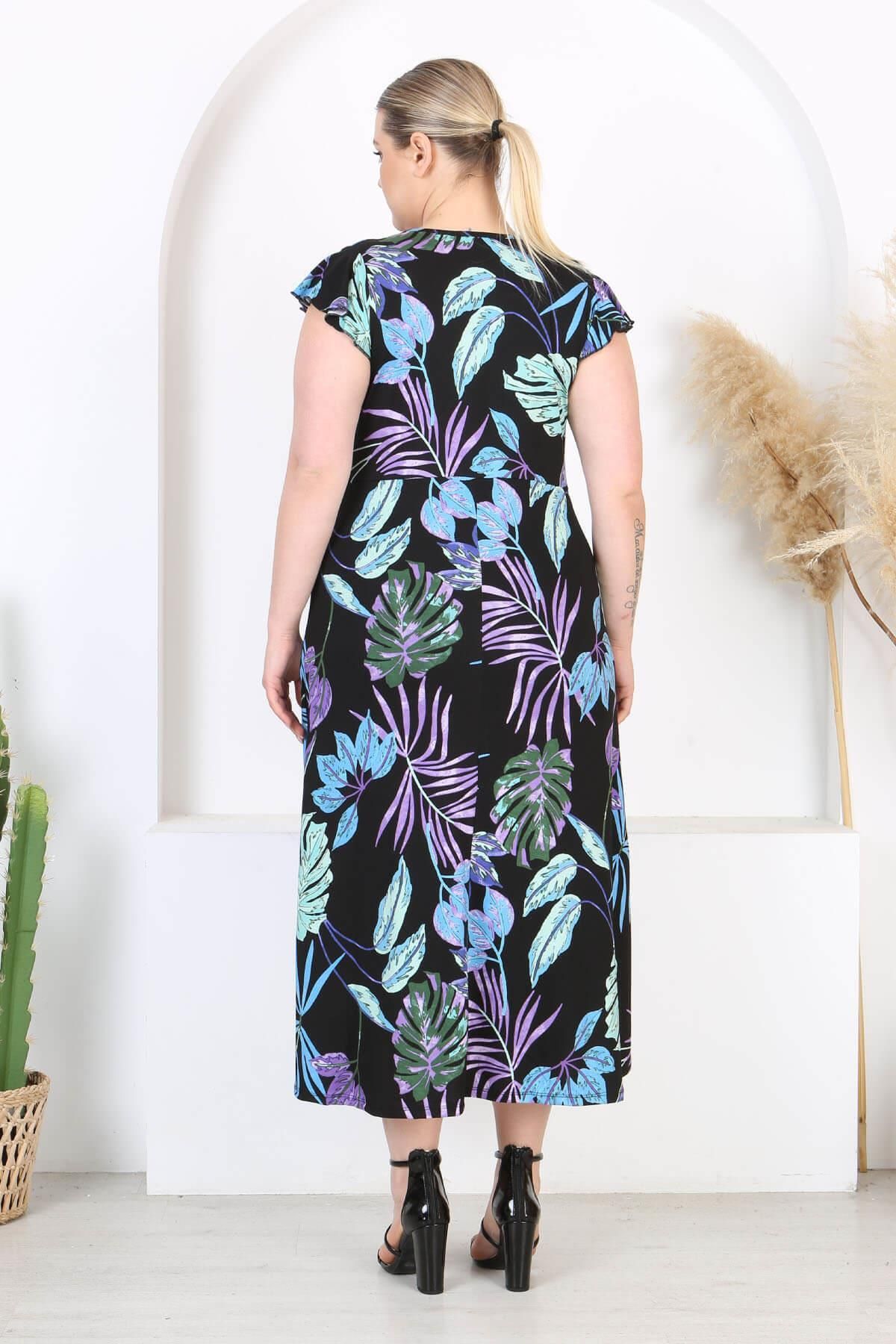 Madwilo-Rochie maxi de mărime mare, cu mâneci cu volan, cu model tropical, albastru violet 4