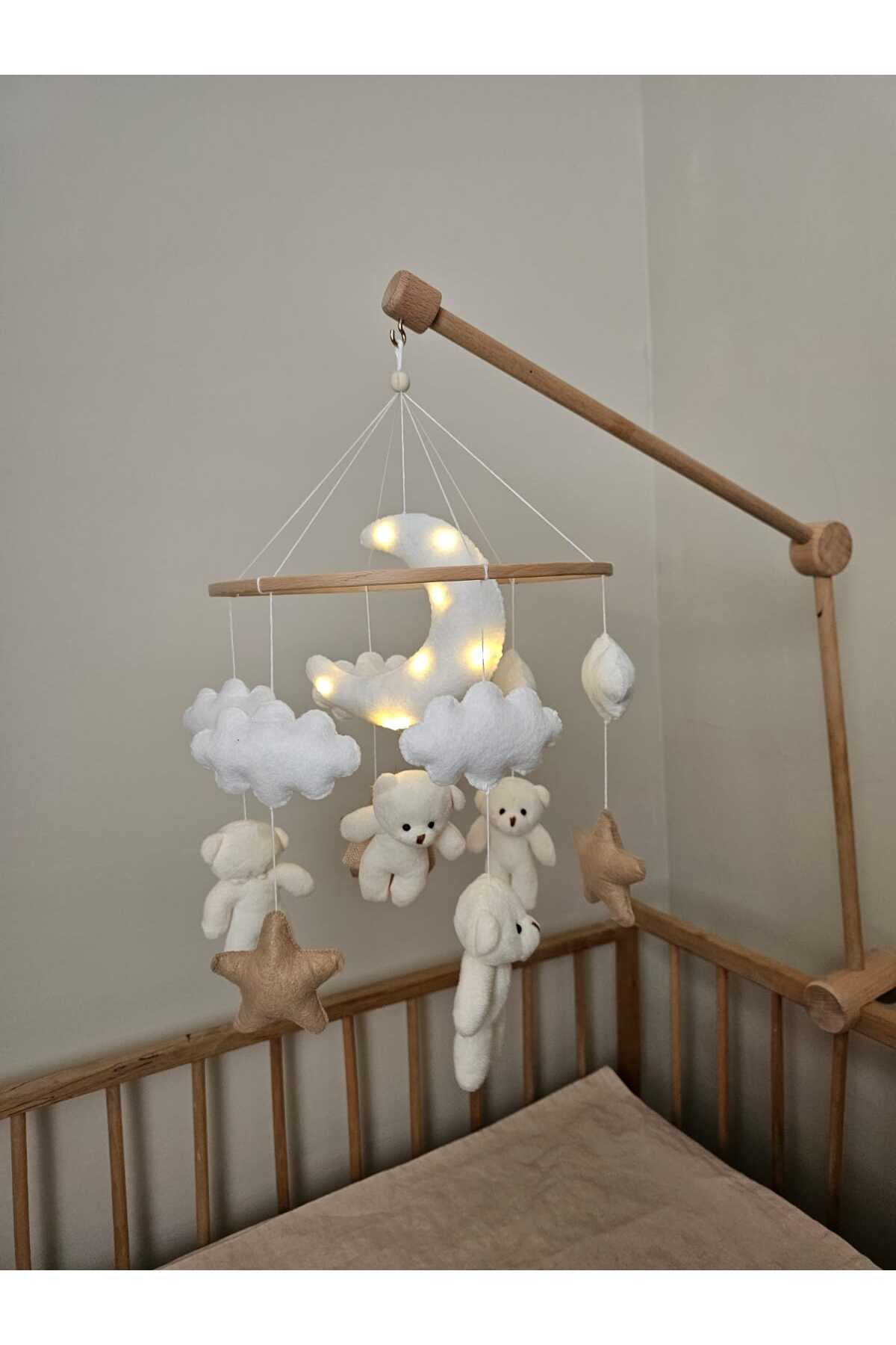 fn Işıklı Bebek Beşik Dönencesi Bebek Odası Dekorasyonu Montessori Oyuncak fotoğrafı 2 (önizleme)