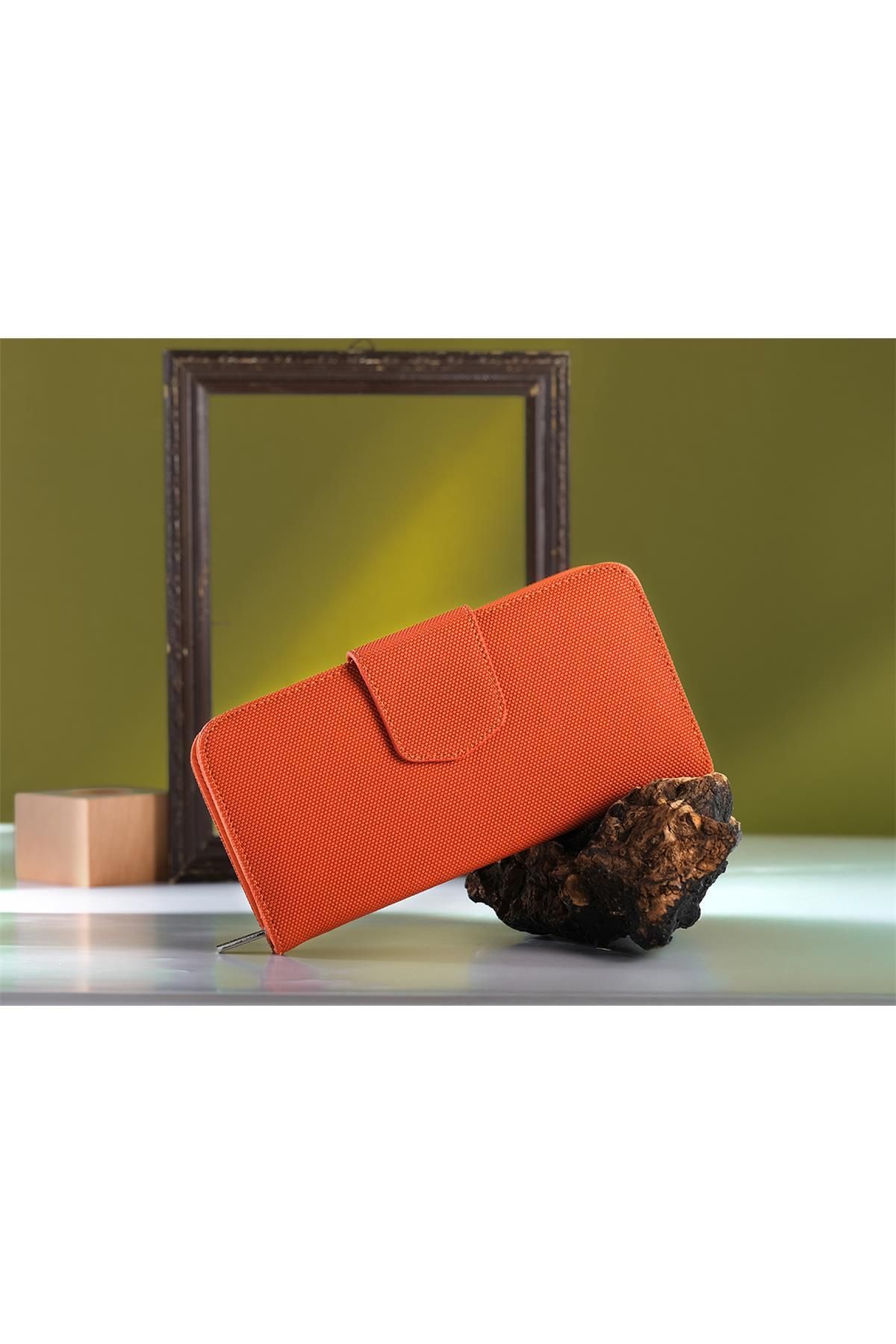 Bagacar-Orange Zippered Rectangular Large Size Women's Wallet 1