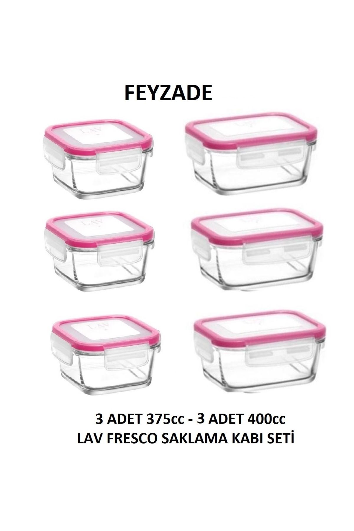 LAV-Feyzade Fresco 3 Pieces 400Cc Rectangular and 3 Pieces 375Cc Square Storage Container Set 1