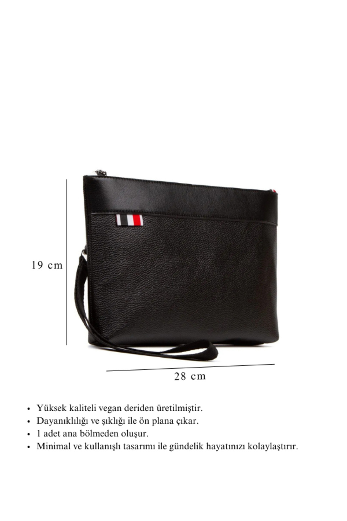 CERFF LEATHER CLUP Vegan Deri El Çantası Siyah Bilek Askılı Çanta görsel 4