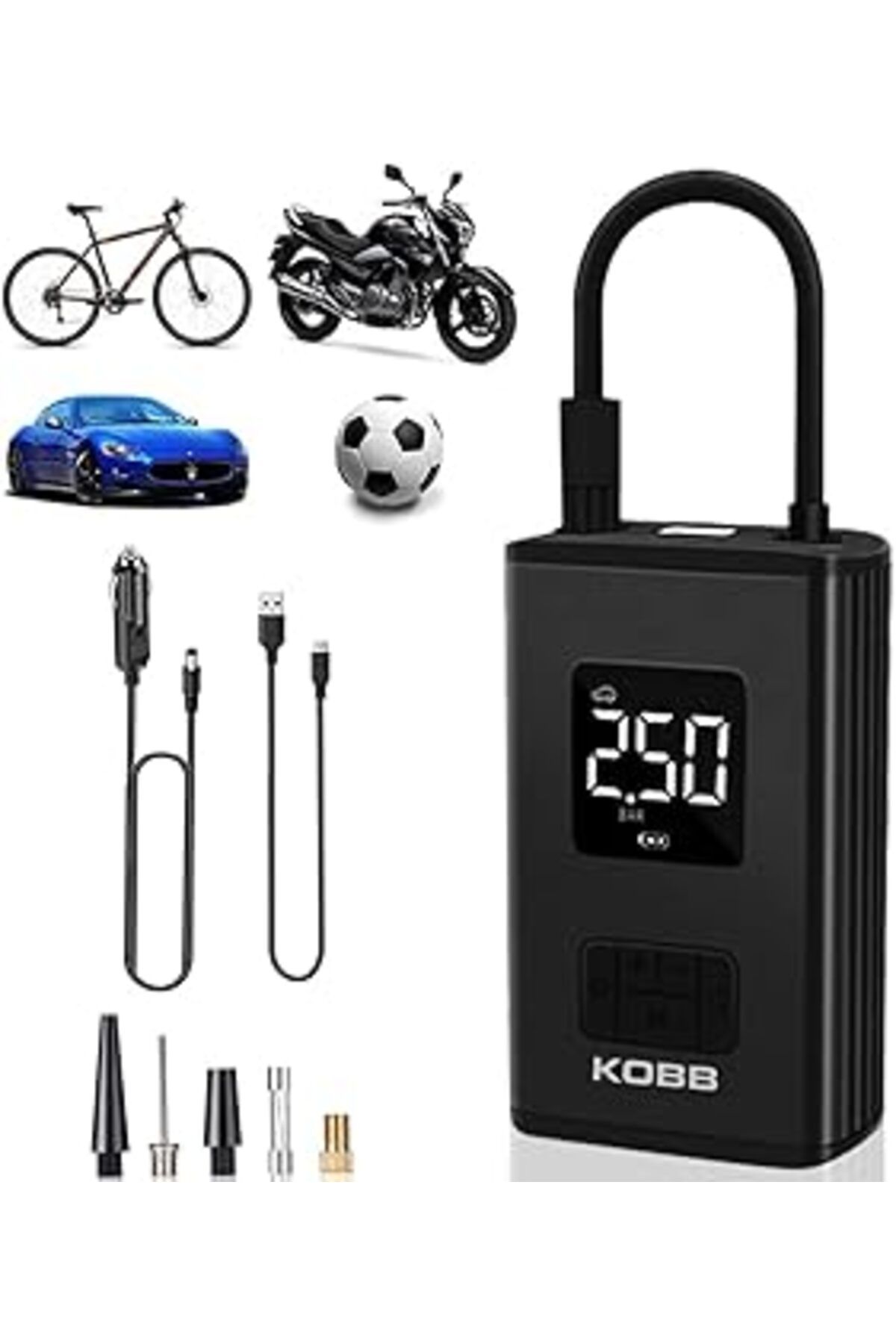Hepta Collection Kobb Kb425 12V Şarjlı Li-On 150 Psi Dijital Göstergeli Akıllı Lastik Şişirme Pompası + Powerbank +