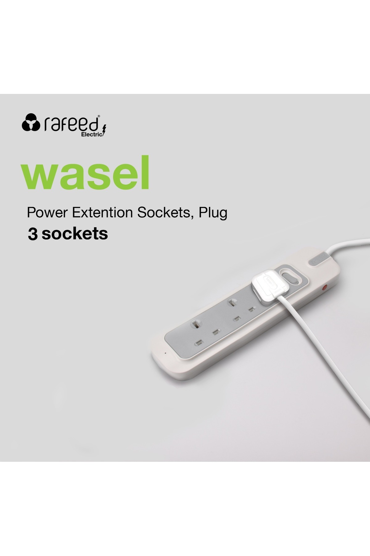RAFEED-3m 3 sockets Extension Lead, Surge Protection, 2990W, 13A 4