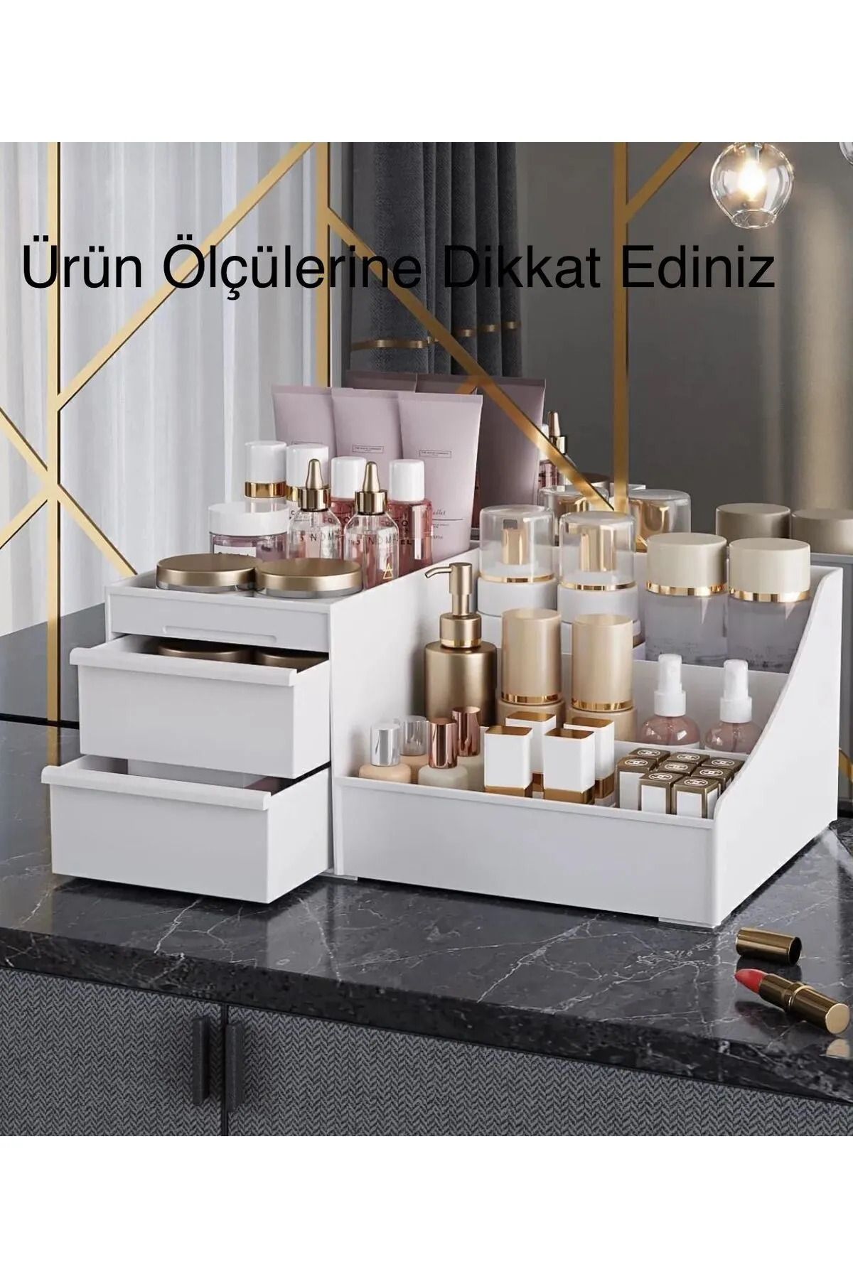 LEON LİFE Organizator De Machiaj Cosmetic Pentru Birou Cu Sertar - Suport Stilou Și Organizator Pentru Calculator - One Size