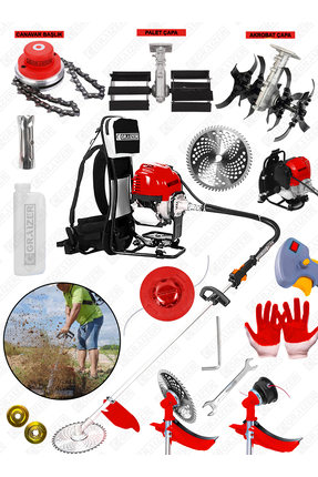 Graizer Gtx-20 Sırt Tipi Benzinli Motorlu Ot Çalı Tırpanı Çim Biçme Makinesi ...