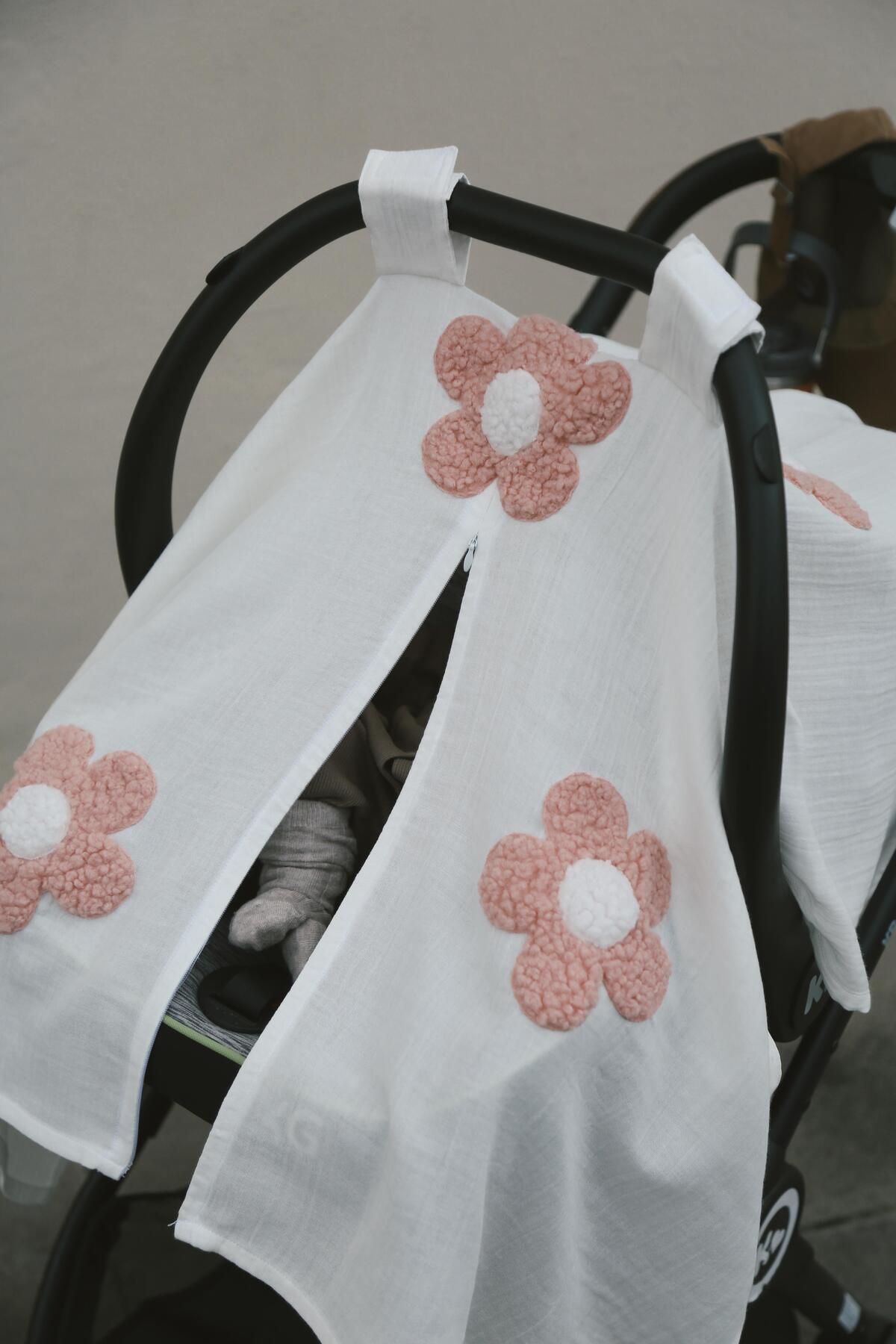 DERY BABY Teddy Pudra Papatya Fermuarlı 2 Kat Müslin Puset Örtüsü fotoğrafı 7 (önizleme)