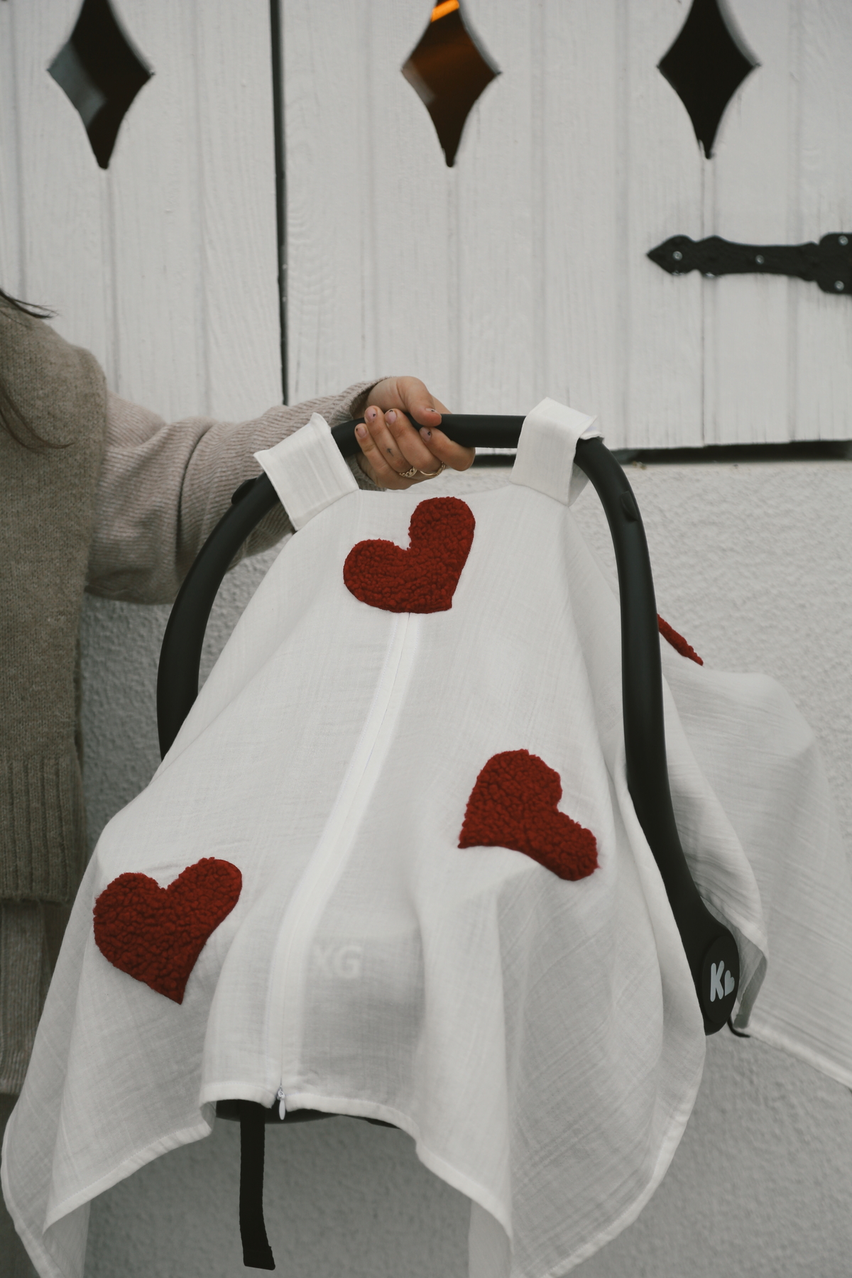 DERY BABY Teddy Kırmızı Kalp Fermuarlı 2 Kat Müslin Puset Örtüsü fotoğrafı 5 (önizleme)