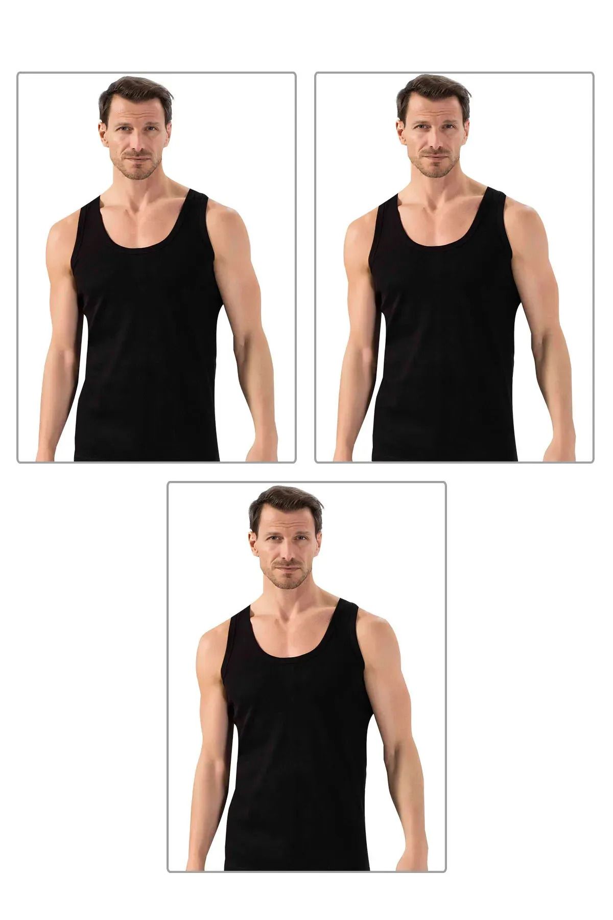 XORVİO Tricou Negru Pentru Bărbați, 3 Piese, 100% Bumbac, Flexibil, Moale, Elegant, De Calitate, Cu Bretele Masculin - S