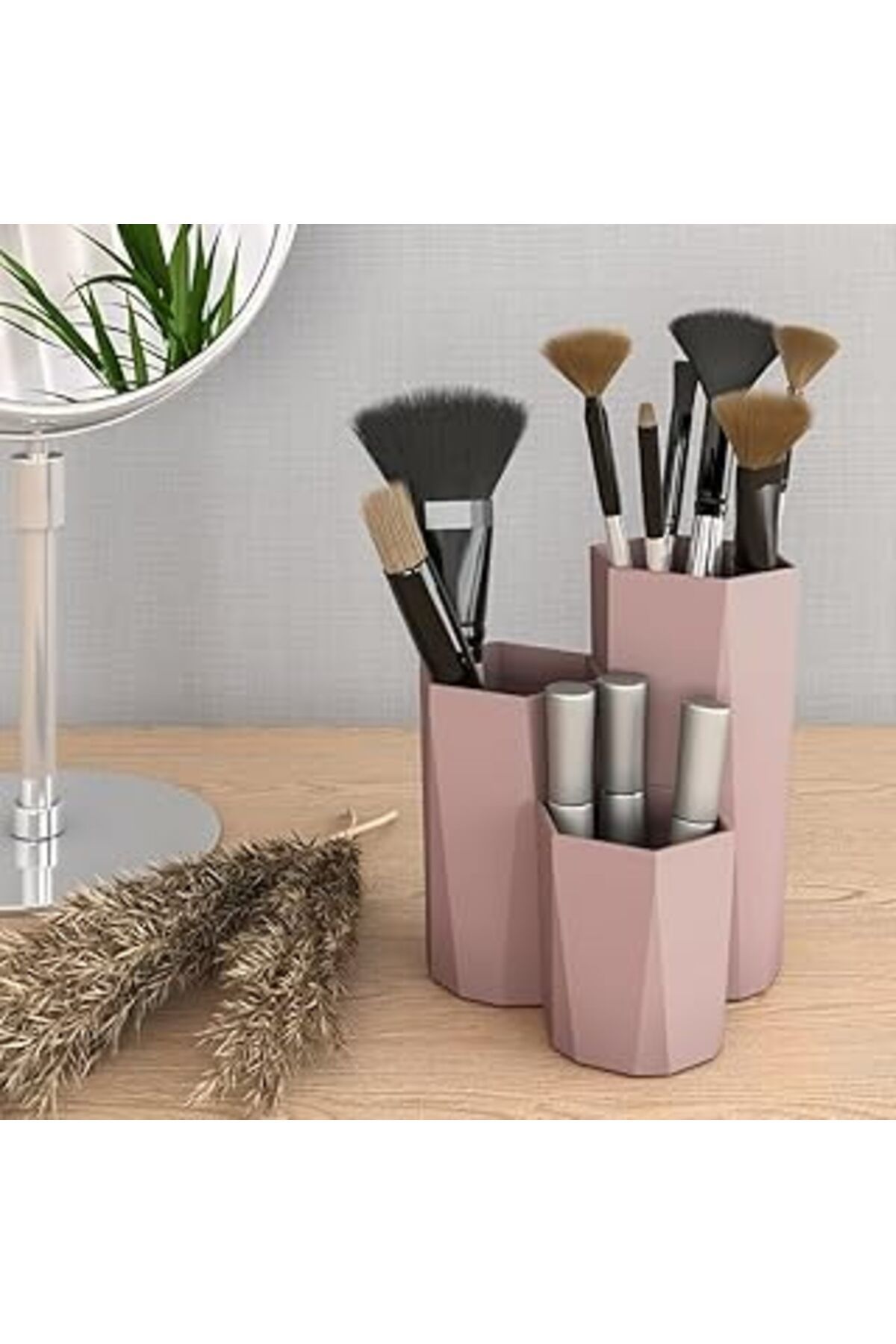 karadağsb Petek Banyo Mutfak Masa Kozmetik Düzenleyici 3 Bölmeli Makyaj Organizeri (Rose Gold)