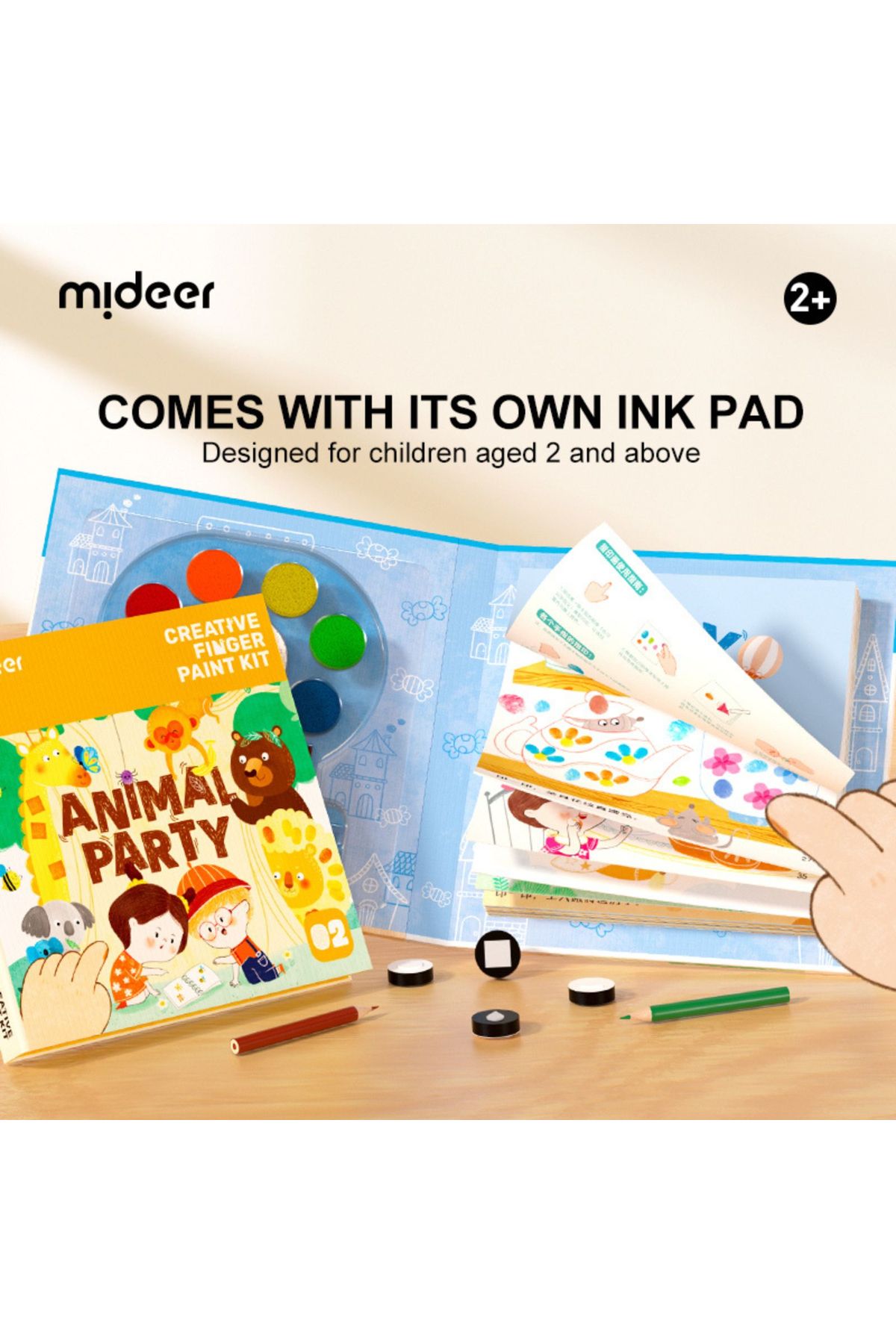 Mideer-Carte de Pictat cu Degetele, Nivel 2, Intermediar, 50 pagini,Animal Party,Creative Finger Paint Kit 3