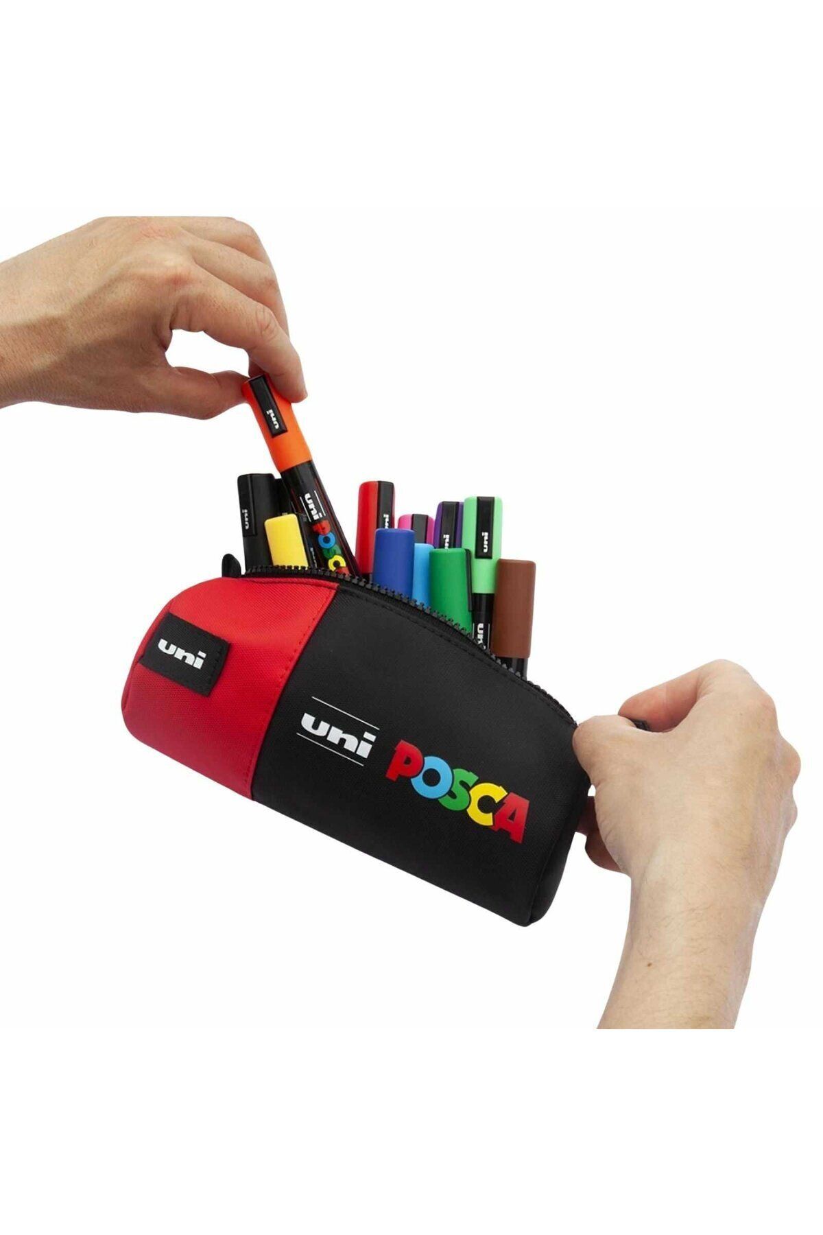 POSCA-Penar Posca Echipat cu 16 Carioci, Cilindric, 1 Fermoar, Negru/Rosu 1