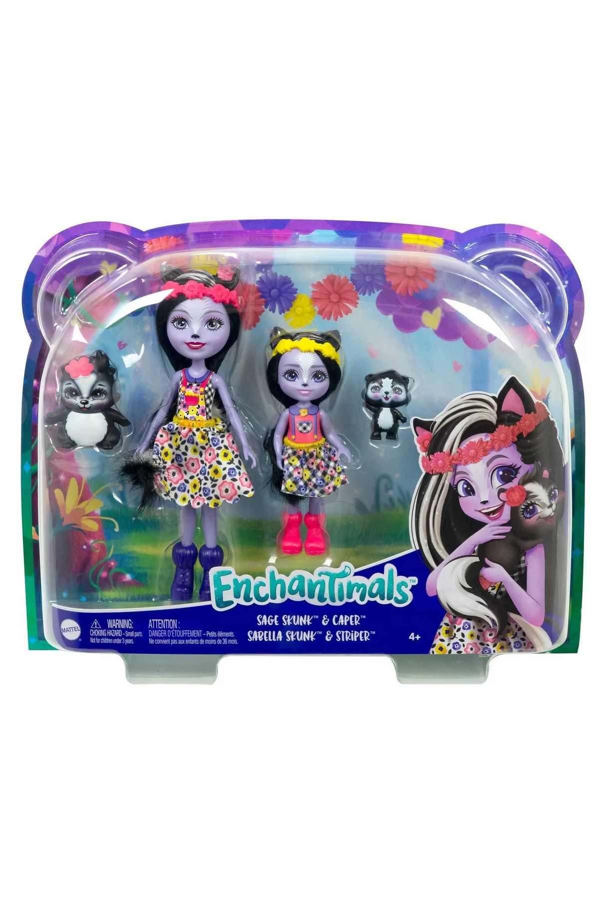 mattel-Enchantimals Sisters and Pets Doll Set Sage Skunk and Caper and Sabella Skunk and Striper 1