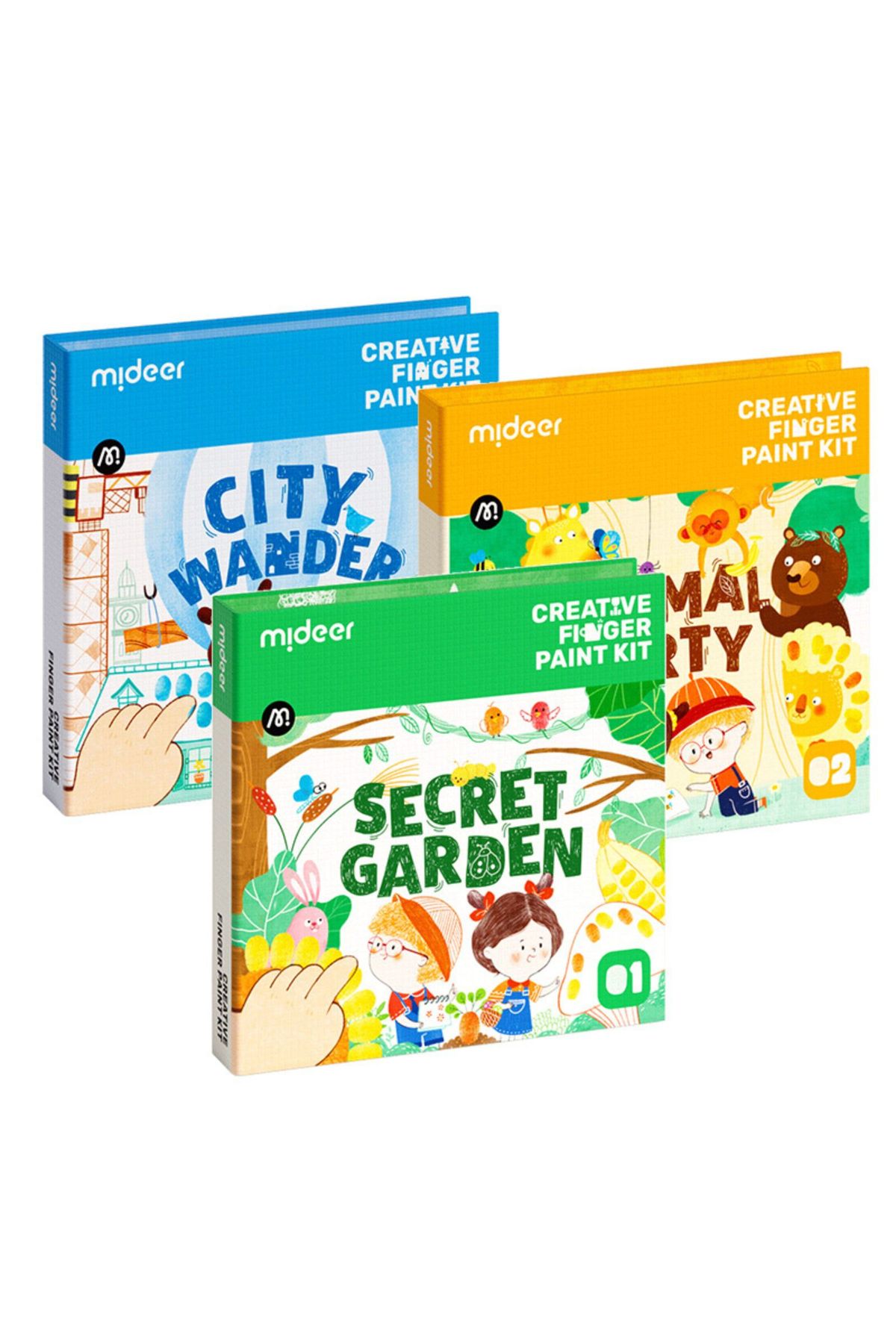 Mideer-Carte de Pictat cu Degetele, Nivel 2, Intermediar, 50 pagini,Animal Party,Creative Finger Paint Kit 6
