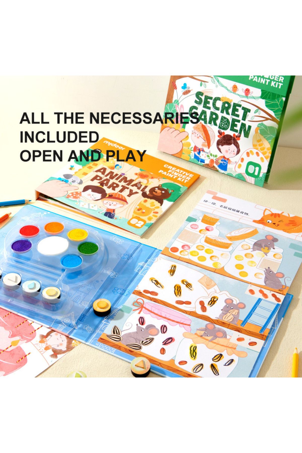 Mideer-Carte de Pictat cu Degetele, Nivel 2, Intermediar, 50 pagini,Animal Party,Creative Finger Paint Kit 4