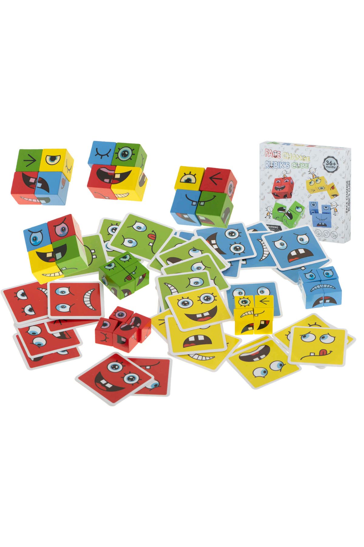 Micostore-Facial Expressions Game, Educational, Expressing Emotions With 64 Cards And 16 Cubes, Rubik's Cube 4