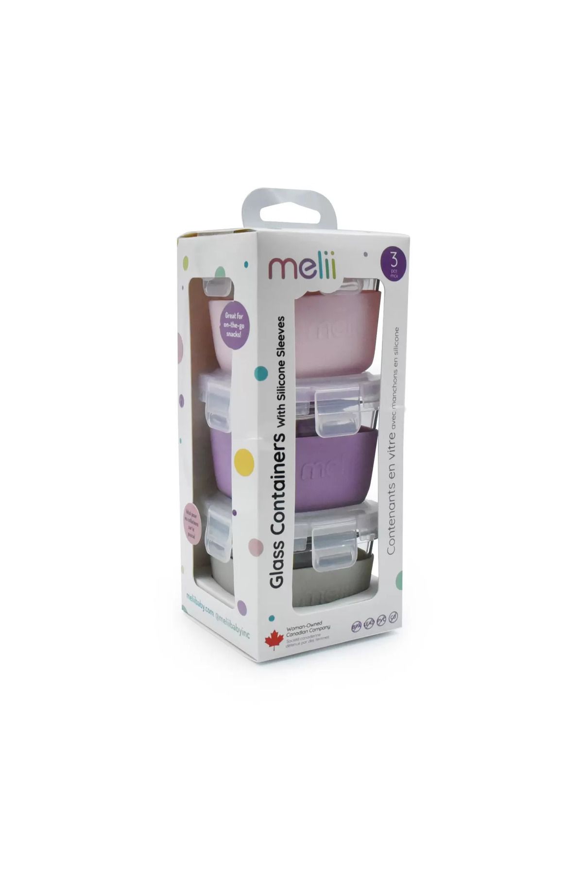 Melii Set 3 Recipiente Sticla, 160ml Cu Husa Antiderapanta Silicon, Roz Mov Gri - One Size