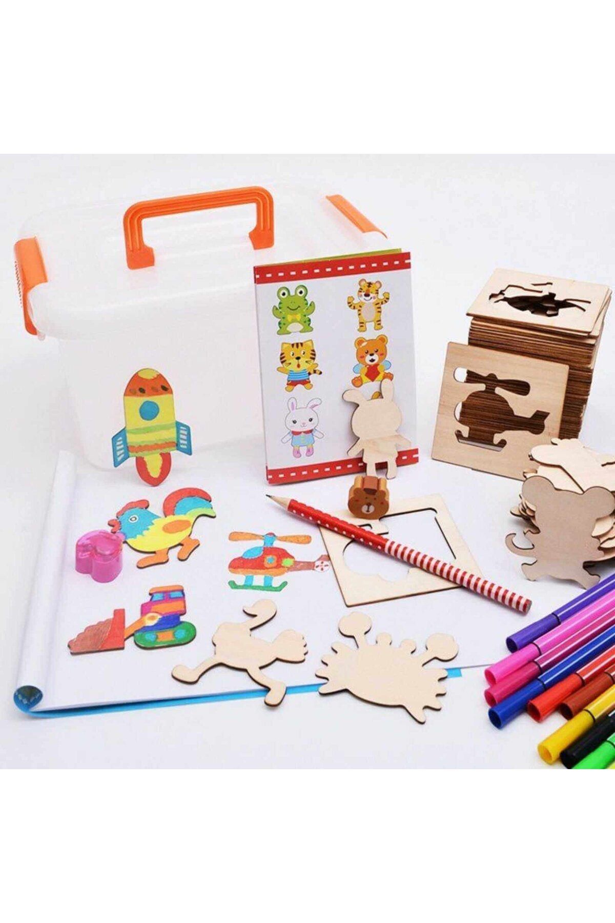 Micostore-Set 50 sablone desen, din lemn, trusa cu accesorii de colorat 4