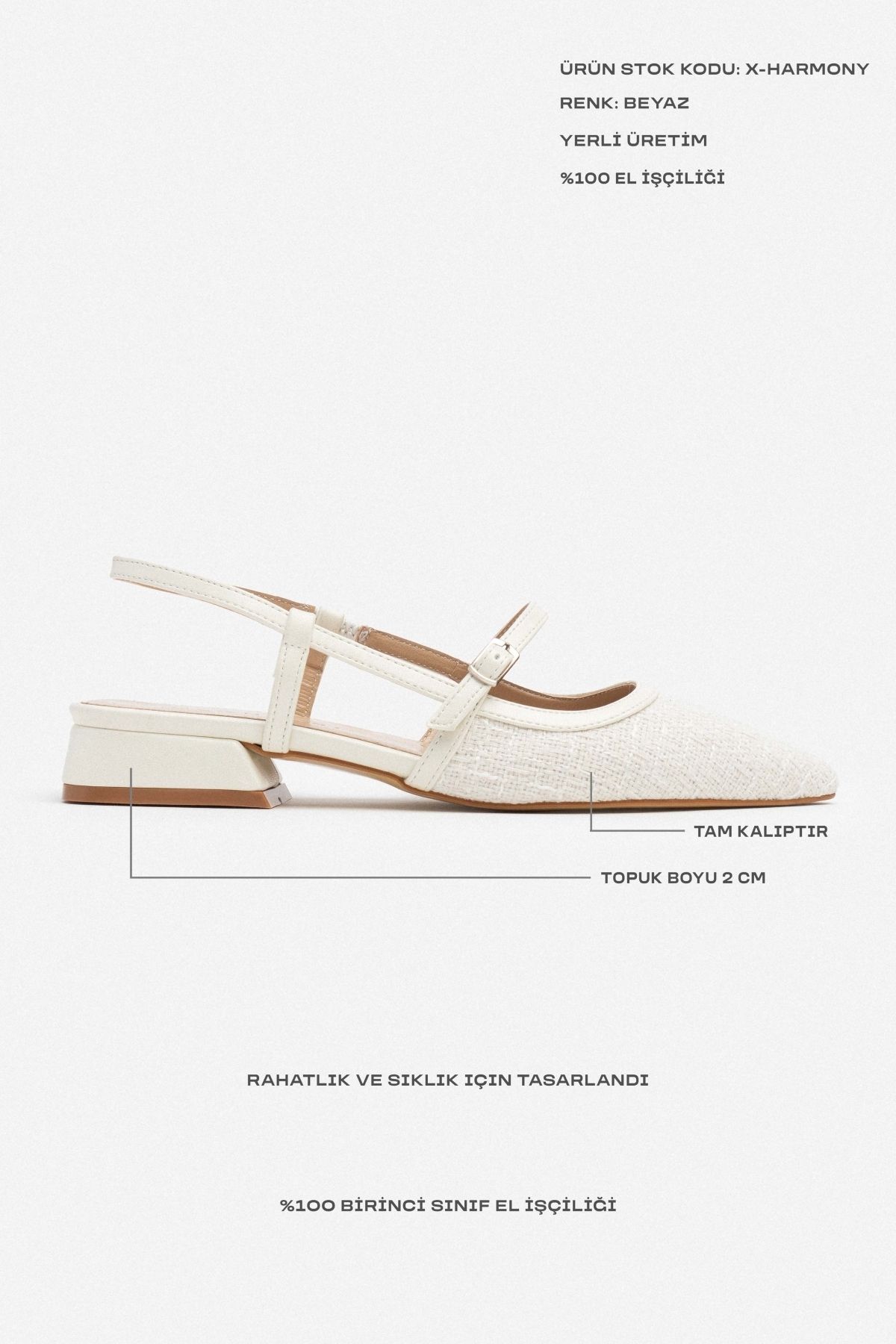 NİŞANTAŞI SHOES-X-Harmony White Rug Belt Detail Pointed Toe Short Heeled Women's Ballerinas 3