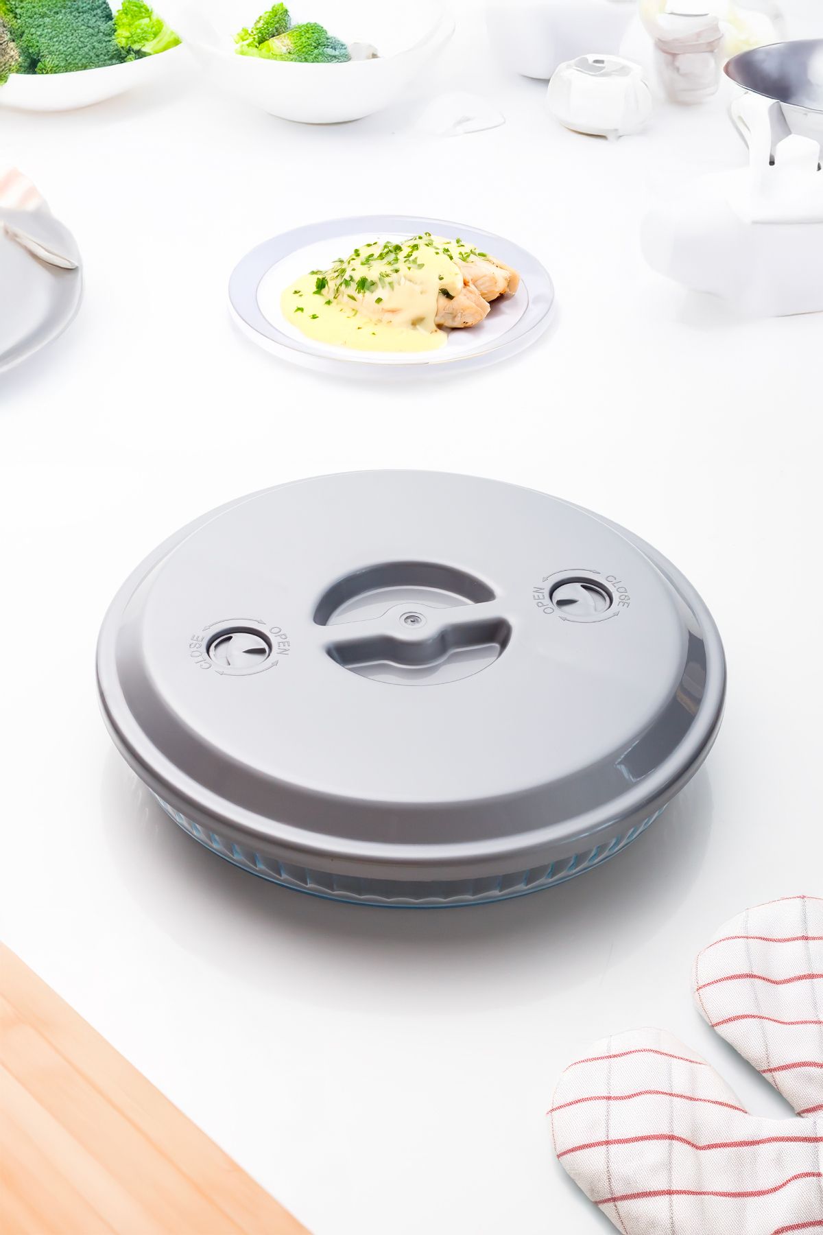 Bambus Home-Rectangular Round Double Pyrex Lid Set with Plastic Steam Channel 4