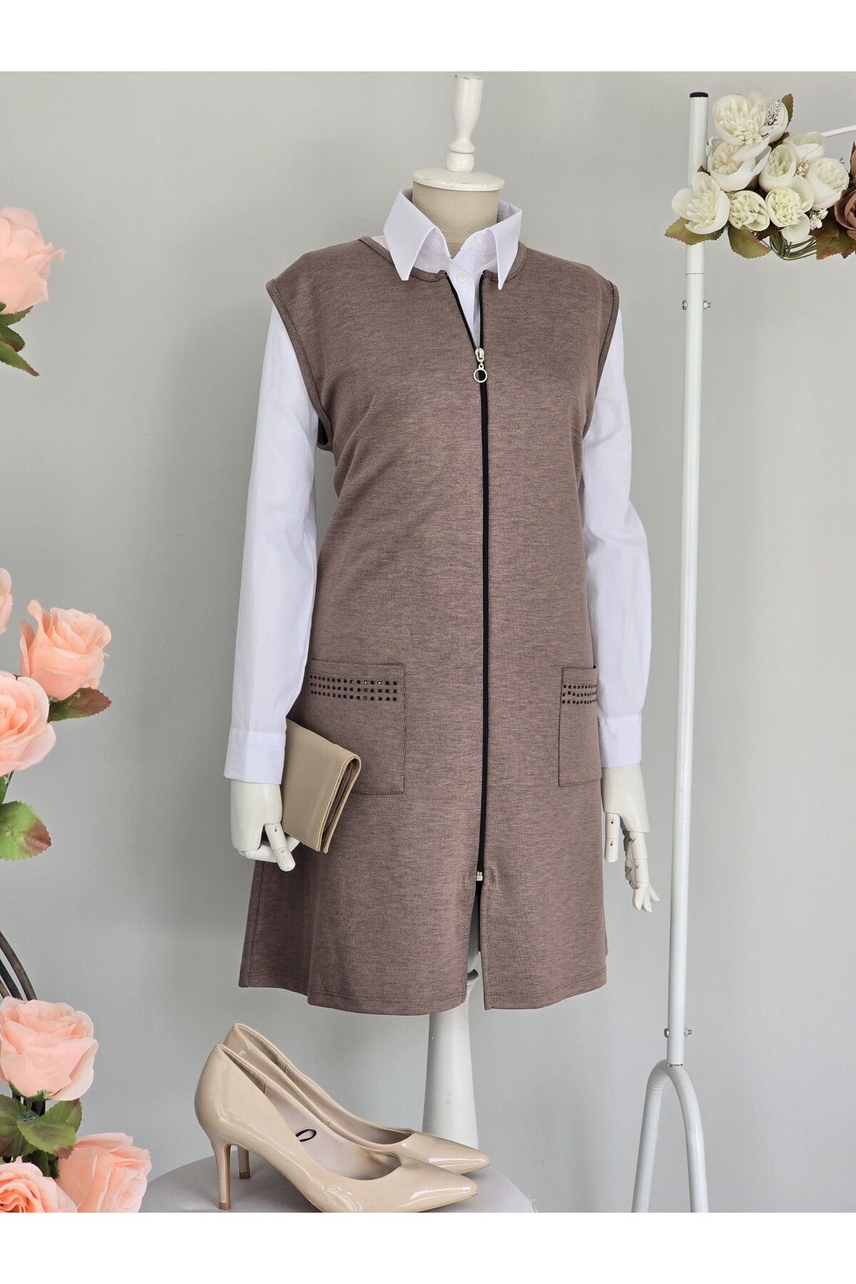 ENDAMIM-Large Size Patterned Sleeveless Mother's Vest 6